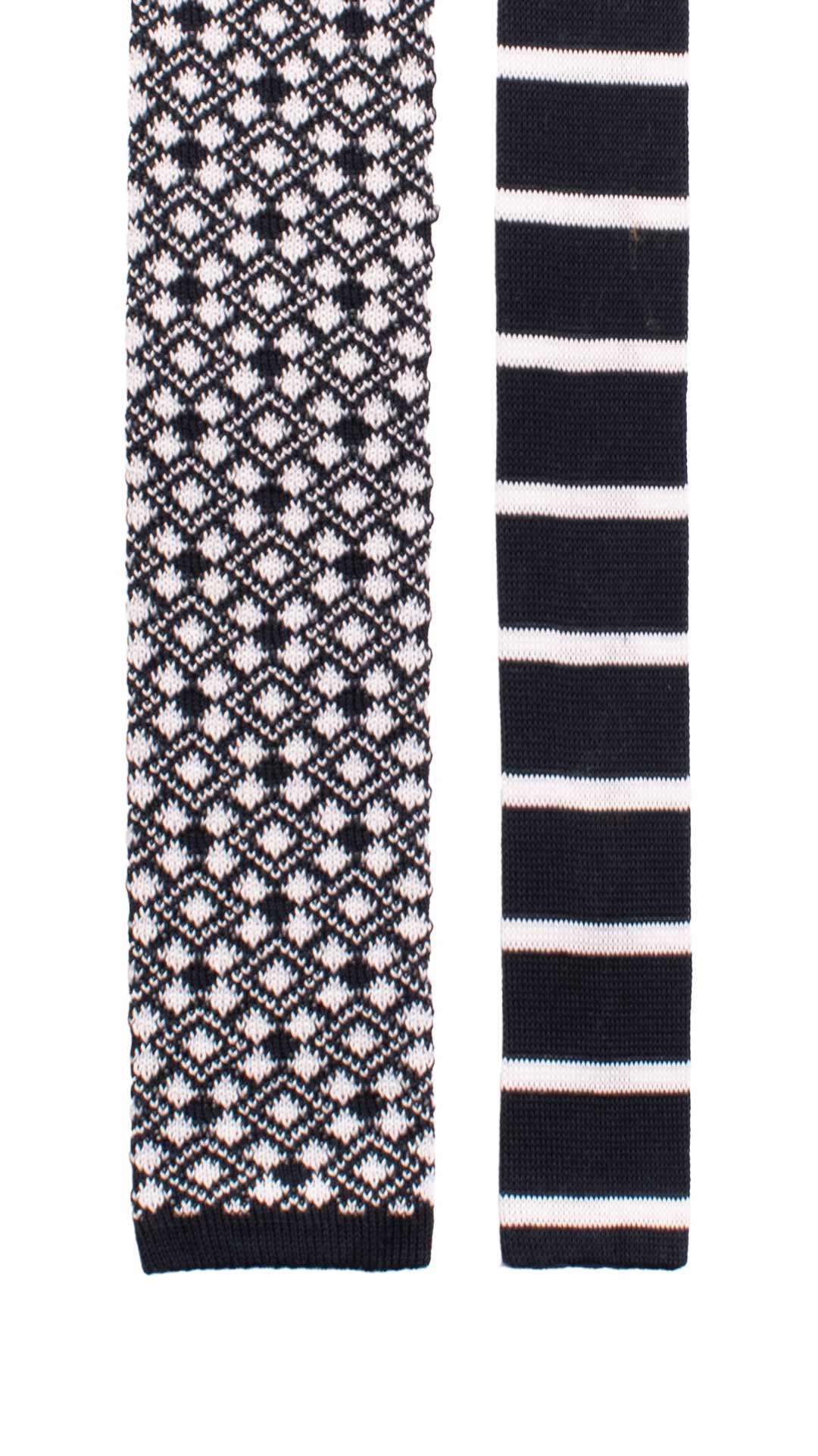 Cravatta Tricot in Maglia di Cotone Blu Fantasia Bianca Pala Piccola in Contrasto TRI762 Graffeo Cravatte Made in Italy Pala