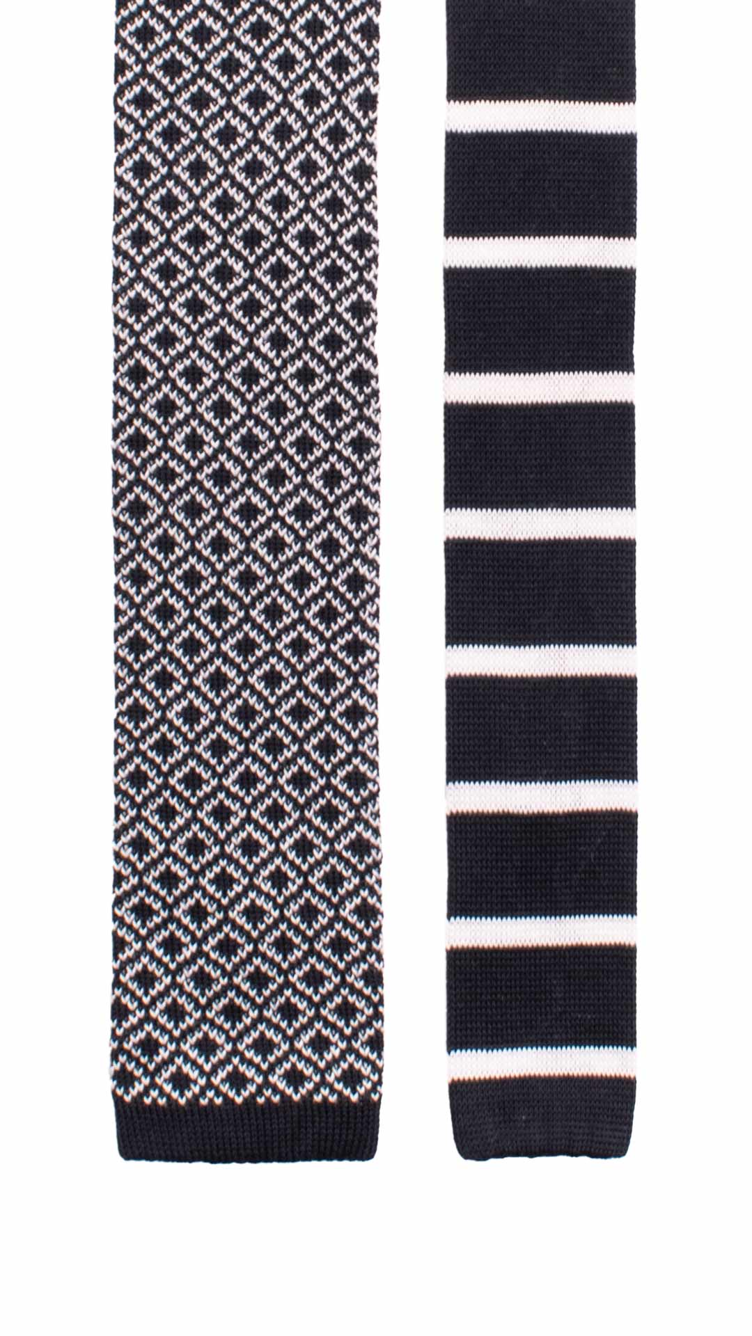 Cravatta Tricot in Maglia di Cotone Blu Fantasia Bianca Pala Piccola in Contrasto TRI763 Graffeo Cravatte Made in Italy Pala