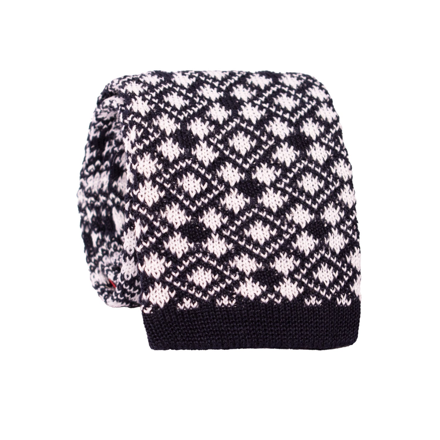 Cravatta Tricot in Maglia di Cotone Blu Fantasia Bianca Pala Piccola in Contrasto TRI762 Graffeo Cravatte Made in Italy Rotolo