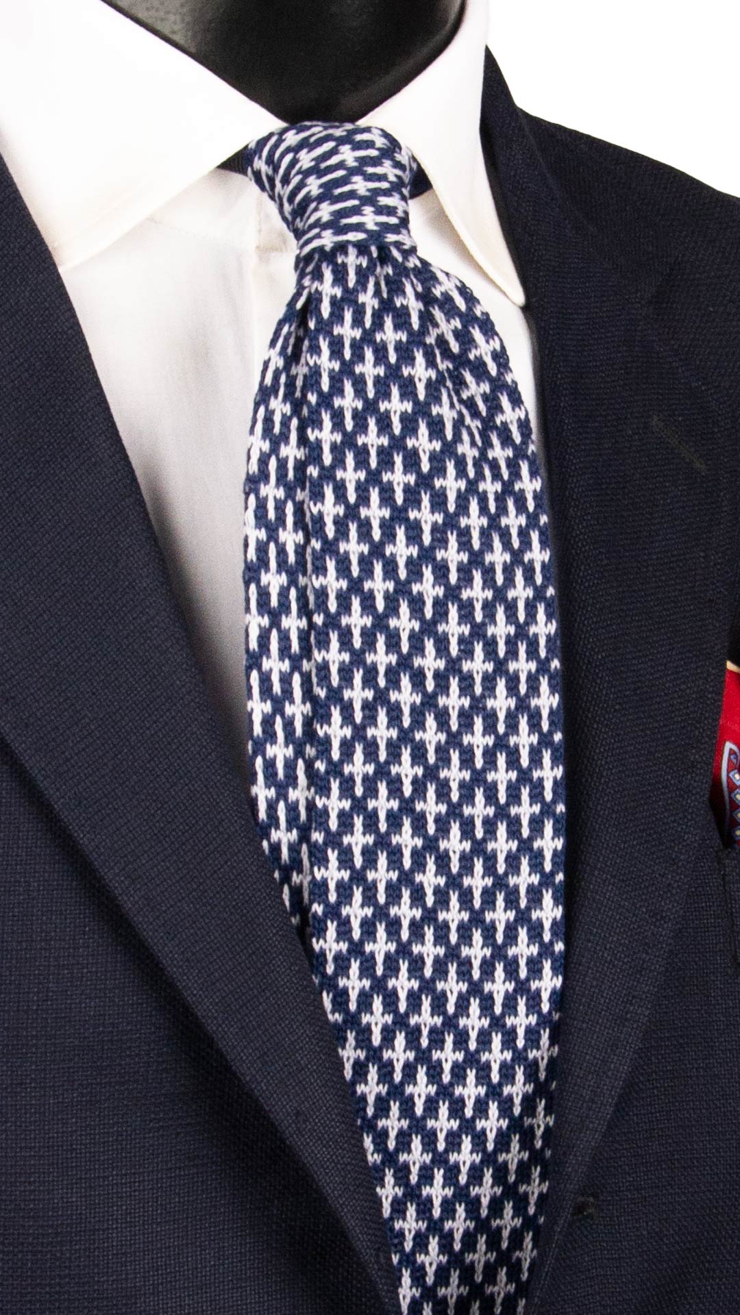 Cravatta Tricot in Maglia di Cotone Blu Fantasia Bianca TRI780 Graffeo Cravatte Made in Italy