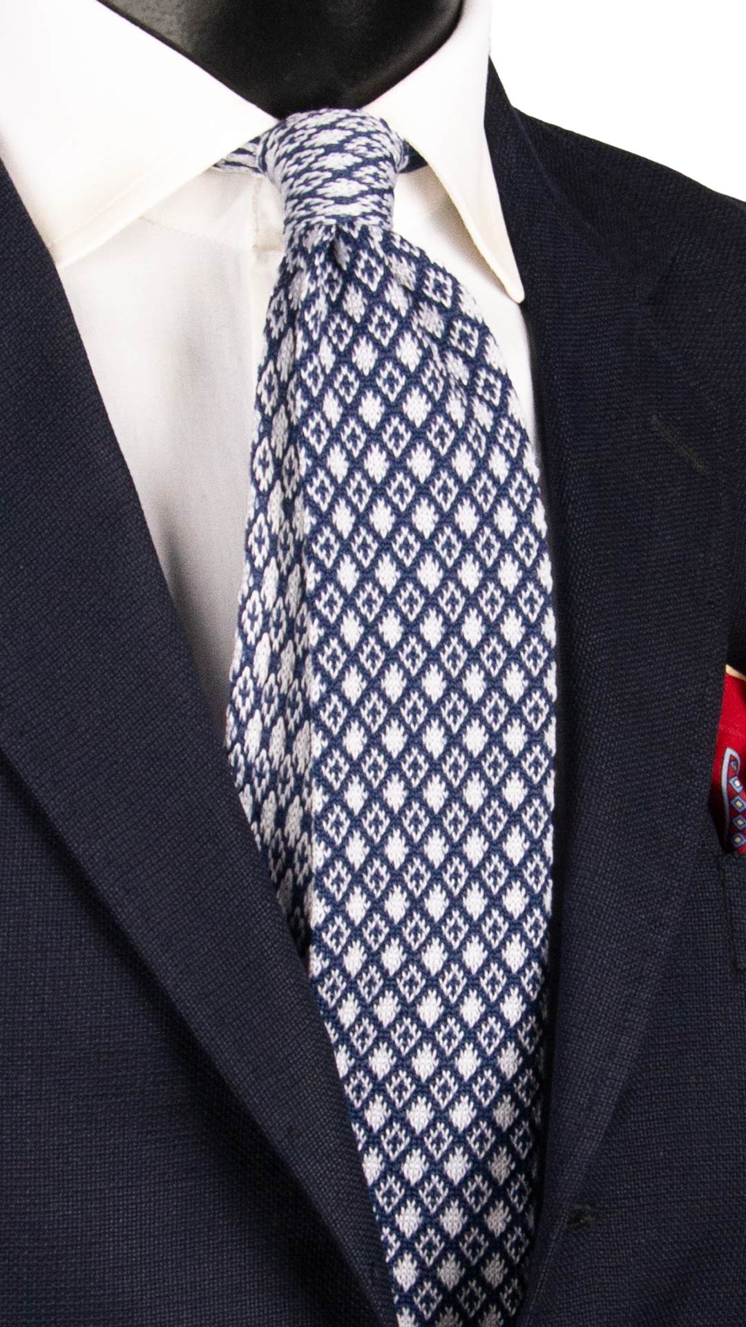Cravatta Tricot in Maglia di Cotone Blu Fantasia Bianca TRI786 Graffeo Cravatte Made in Italy