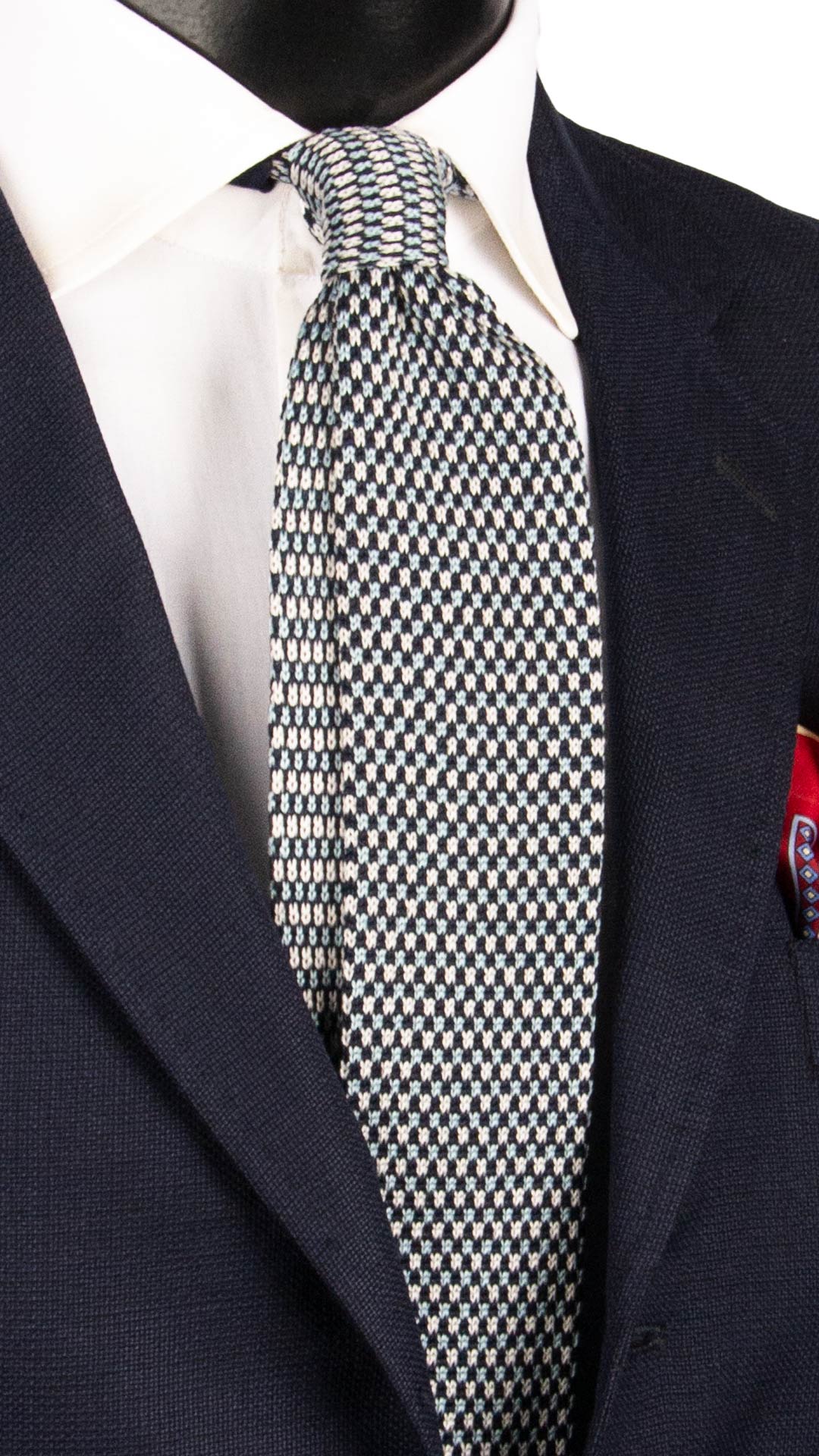 Cravatta Tricot in Maglia di Cotone Blu Fantasia Celeste Bianca TRI760 Graffeo Cravatte Made in Italy