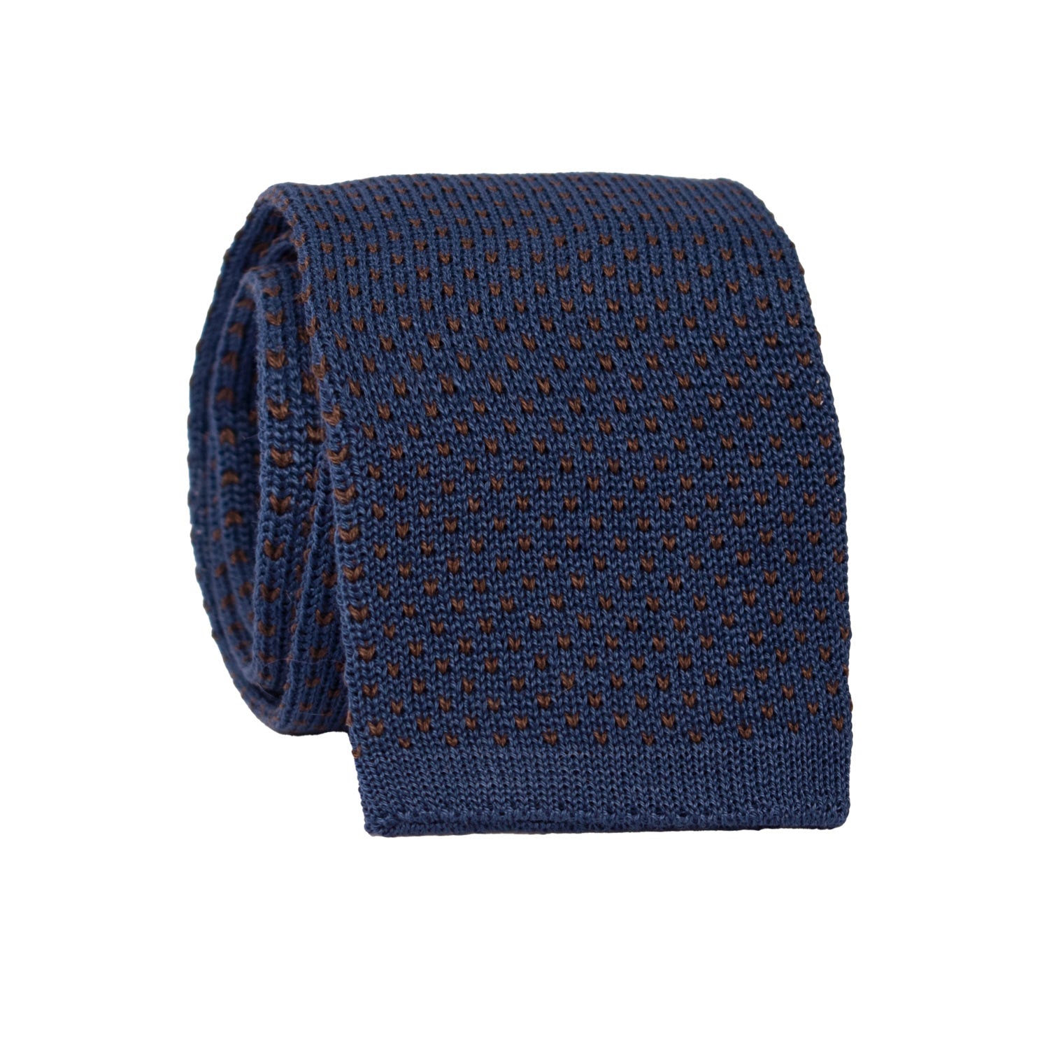 Cravatta Tricot in Maglia di Cotone Blu Fantasia Marrone TRI761 Graffeo Cravatte Made in Italy Rotolo