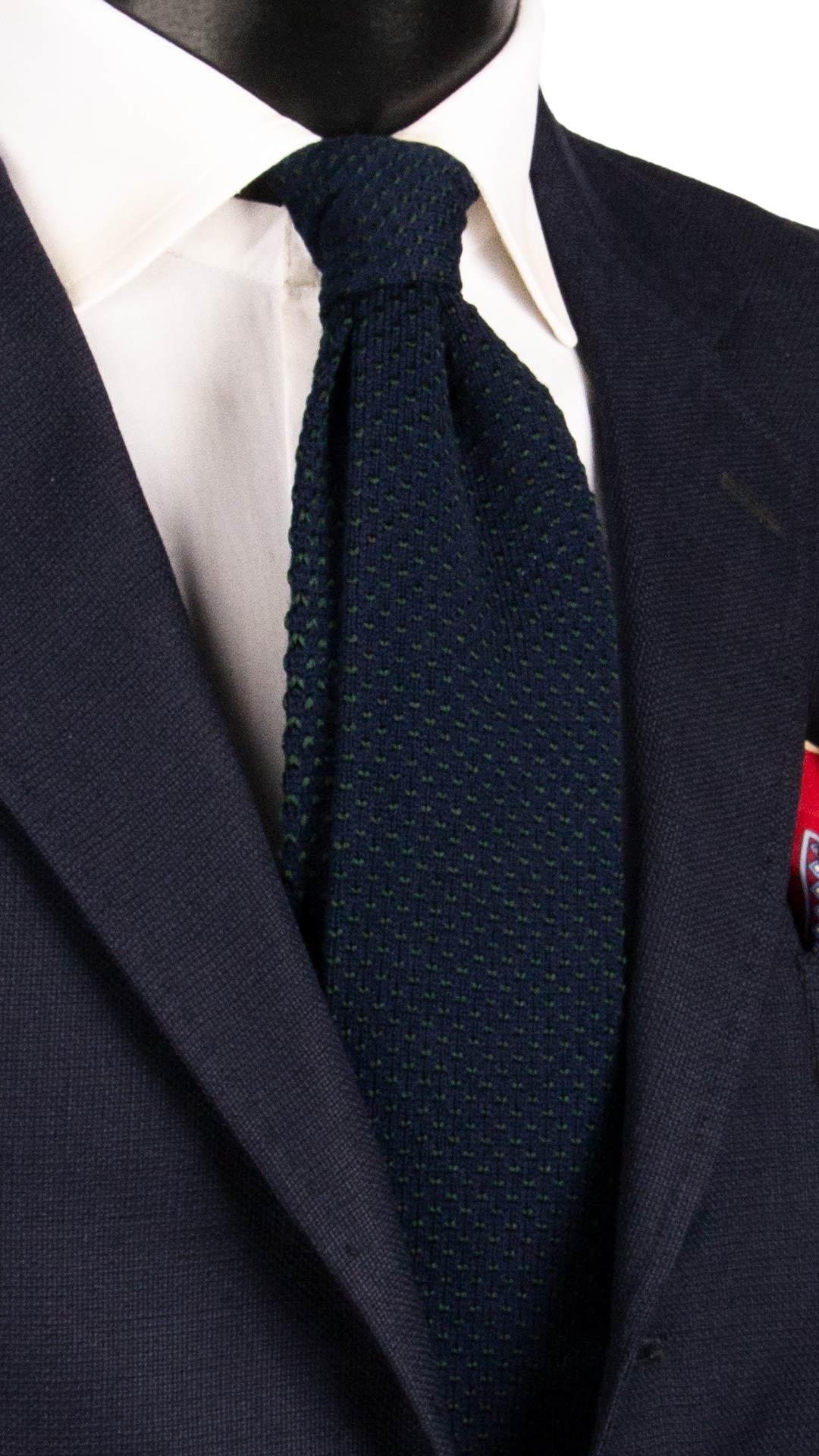 Cravatta Tricot in Maglia di Cotone Blu Fantasia Verde TRI768 Graffeo Cravatte Made in Italy