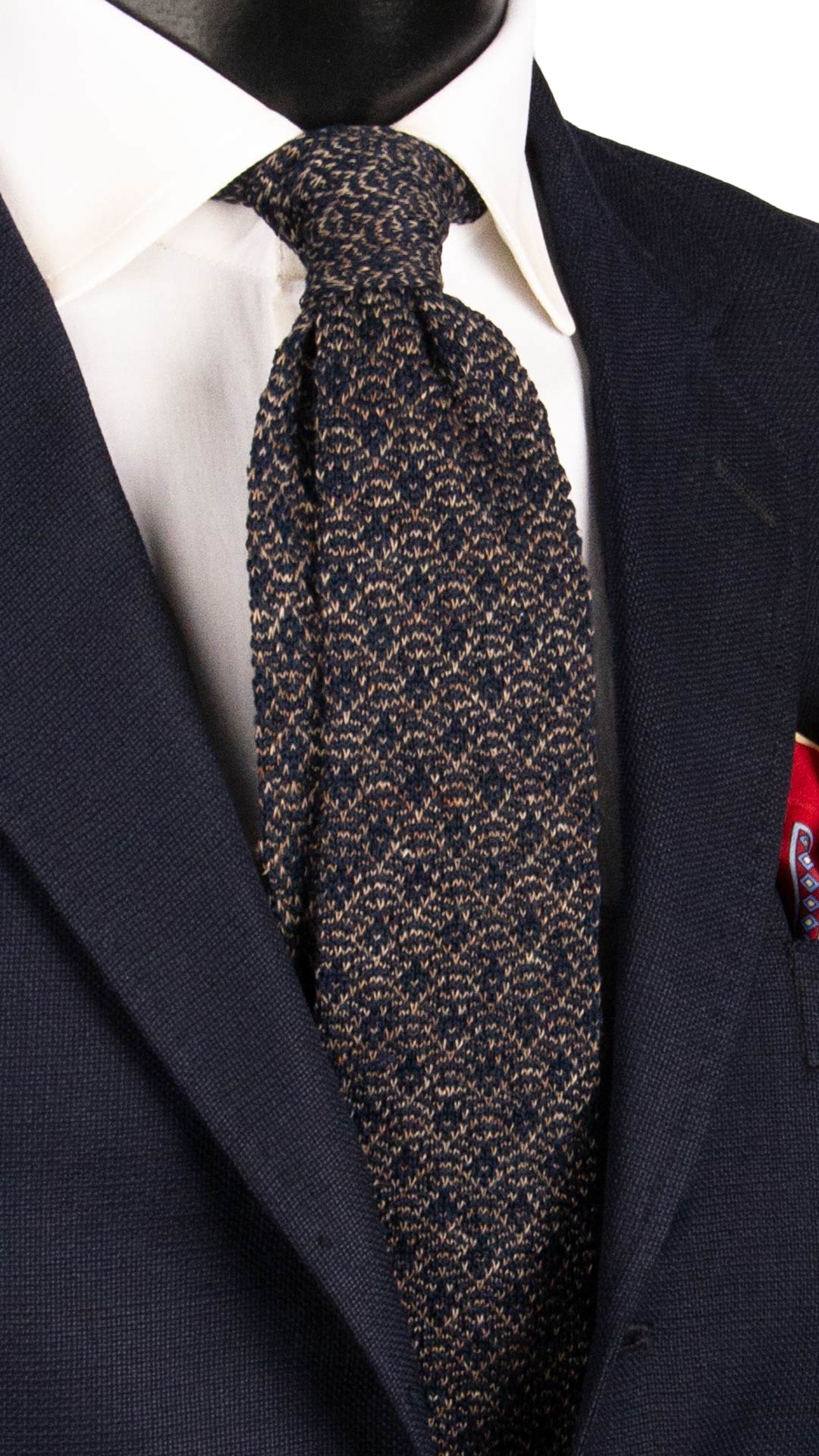 Cravatta Tricot in Maglia di Cotone Blu Marrone Beige Fantasia TRI781 Graffeo Cravatte Made in Italy