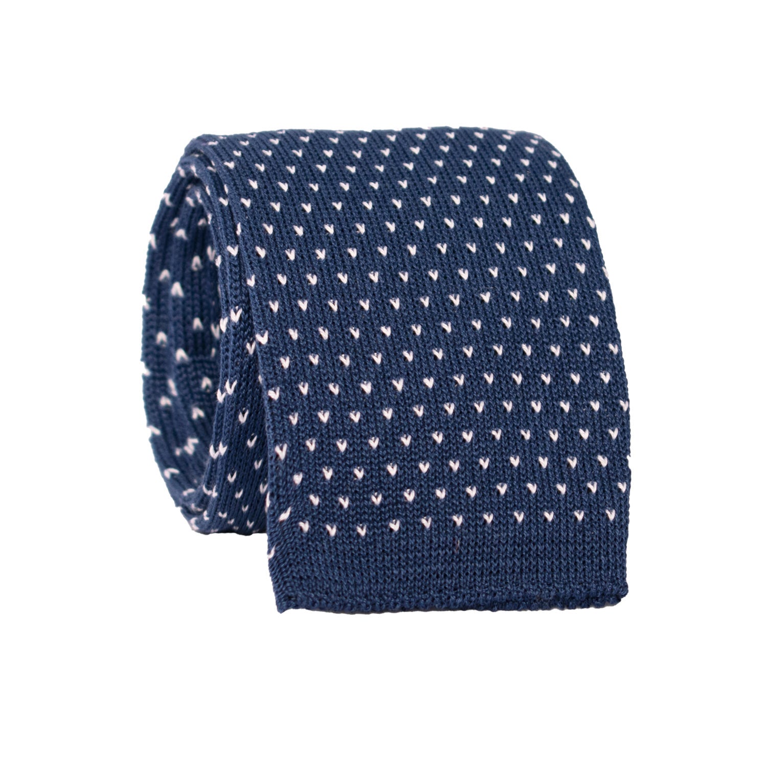 Cravatta Tricot in Maglia di Cotone Blu Navy Fantasia Bianca TRI784 Graffeo Cravatte Made in Italy Rotolo