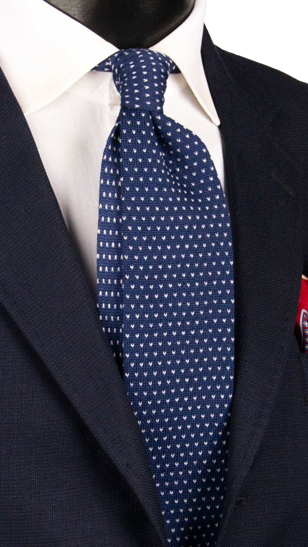 Cravatta Tricot in Maglia di Cotone Blu Navy Fantasia Bianca TRI784 Graffeo Cravatte Made in Italy