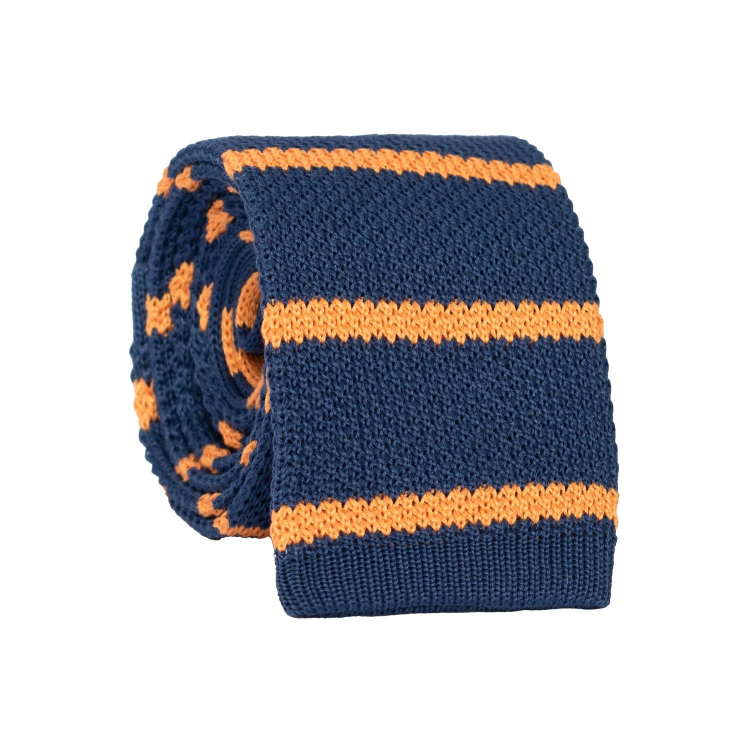 Cravatta Tricot in Maglia di Cotone Blu Navy con Righe Arancione TRI858 Graffeo Cravatte Made in Italy Rotolo