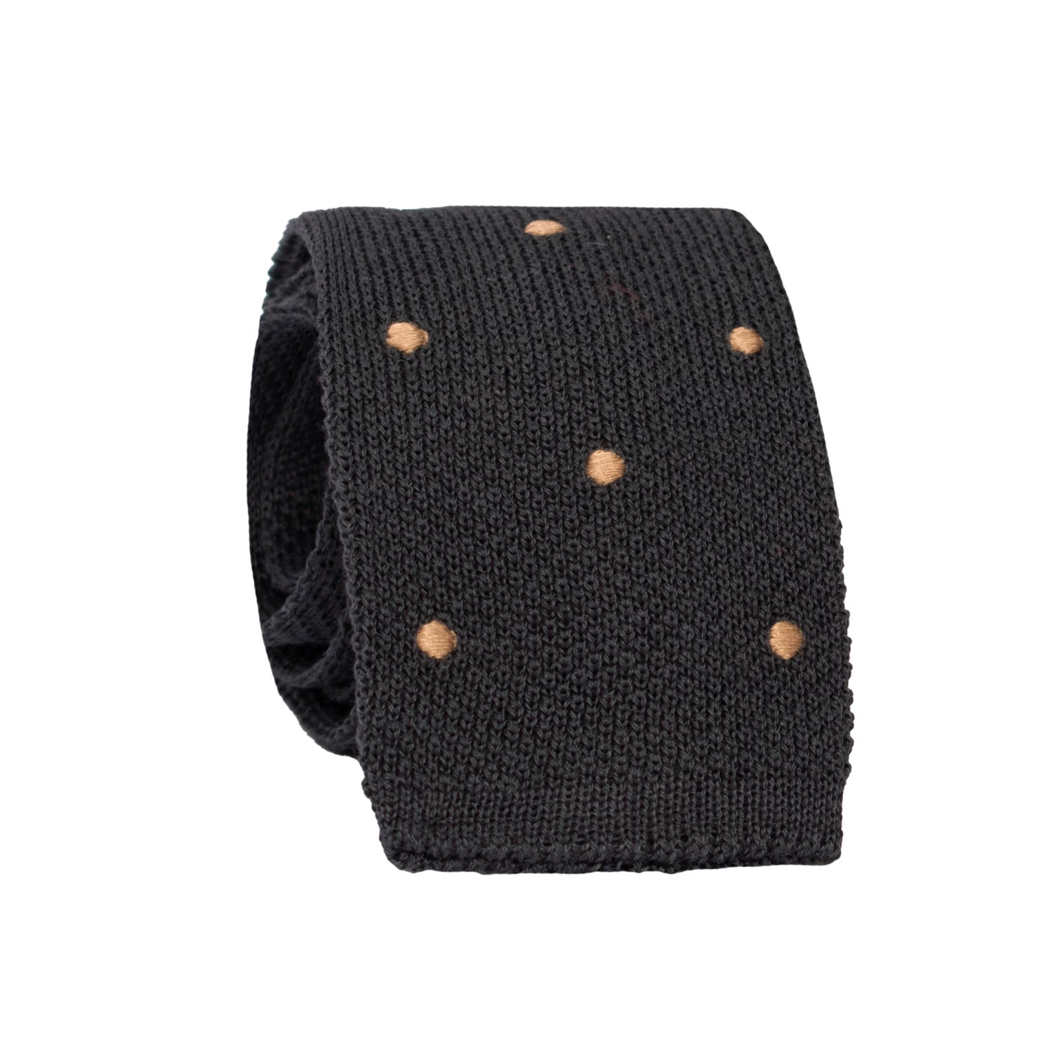 Cravatta Tricot in Maglia di Cotone Blu a Pois Marrone Chiaro TRI877 Graffeo Cravatte Made in Italy Rotolo