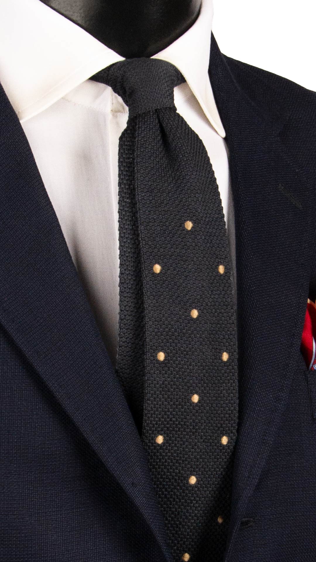 Cravatta Tricot in Maglia di Cotone Blu a Pois Marrone Chiaro TRI877 Graffeo Cravatte Made in Italy