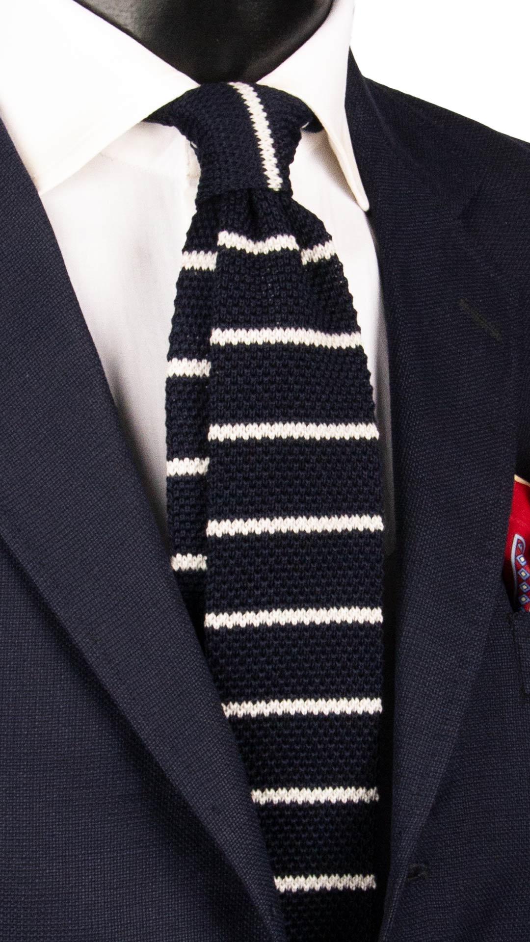 Cravatta Tricot in Maglia di Cotone Blu con Righe Bianche TRI775 Graffeo Cravatte Made in Italy