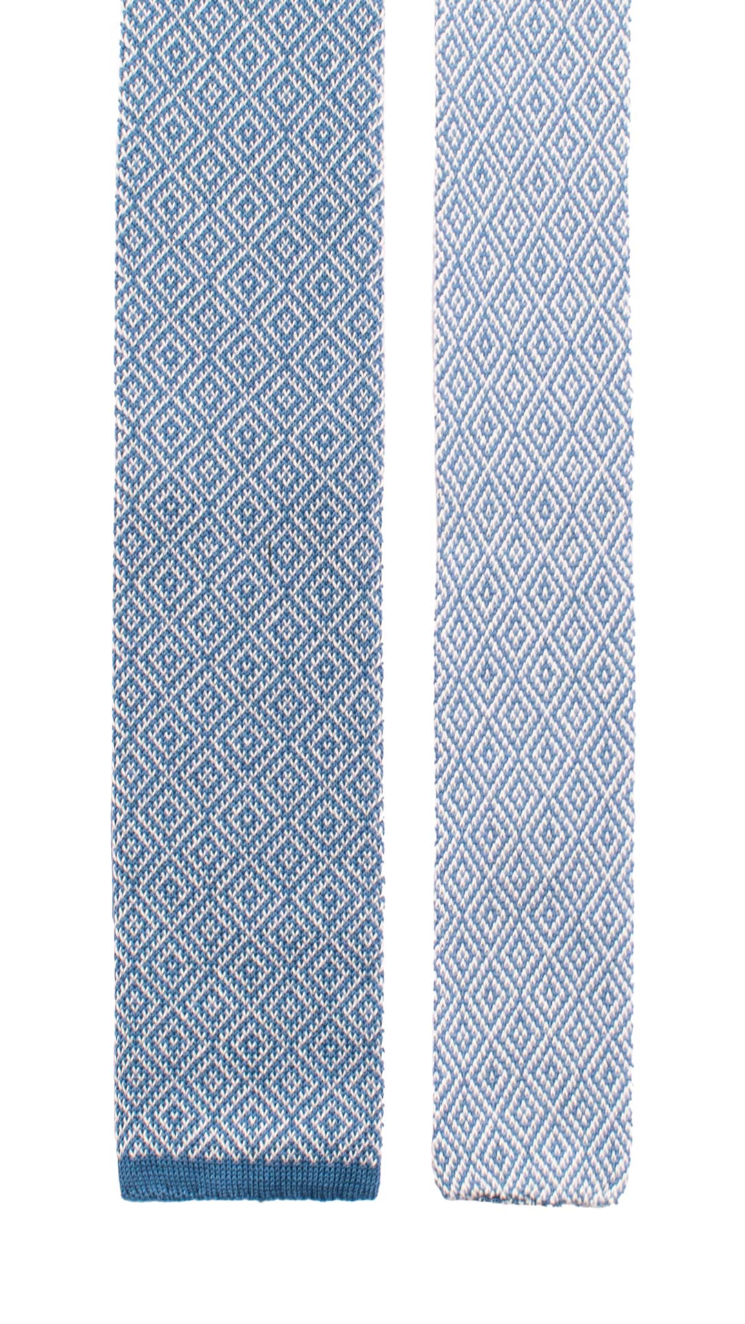 Cravatta Tricot in Maglia di Cotone Bluette Fantasia Bianca TRI648 Graffeo Cravatte Made in Italy Pala