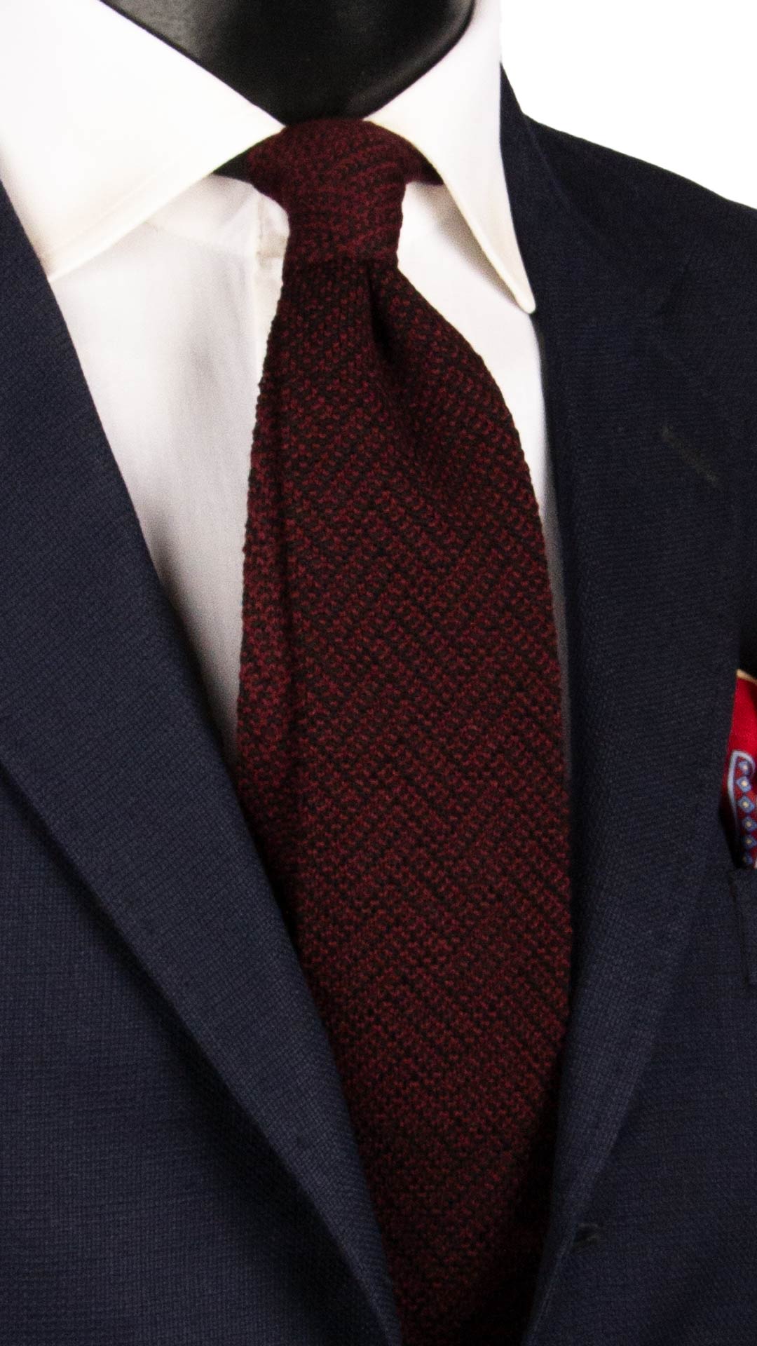 Cravatta Tricot in Maglia di Cotone Bordeaux Scuro Fantasia Nera TRI753 Graffeo Cravatte Made in Italy