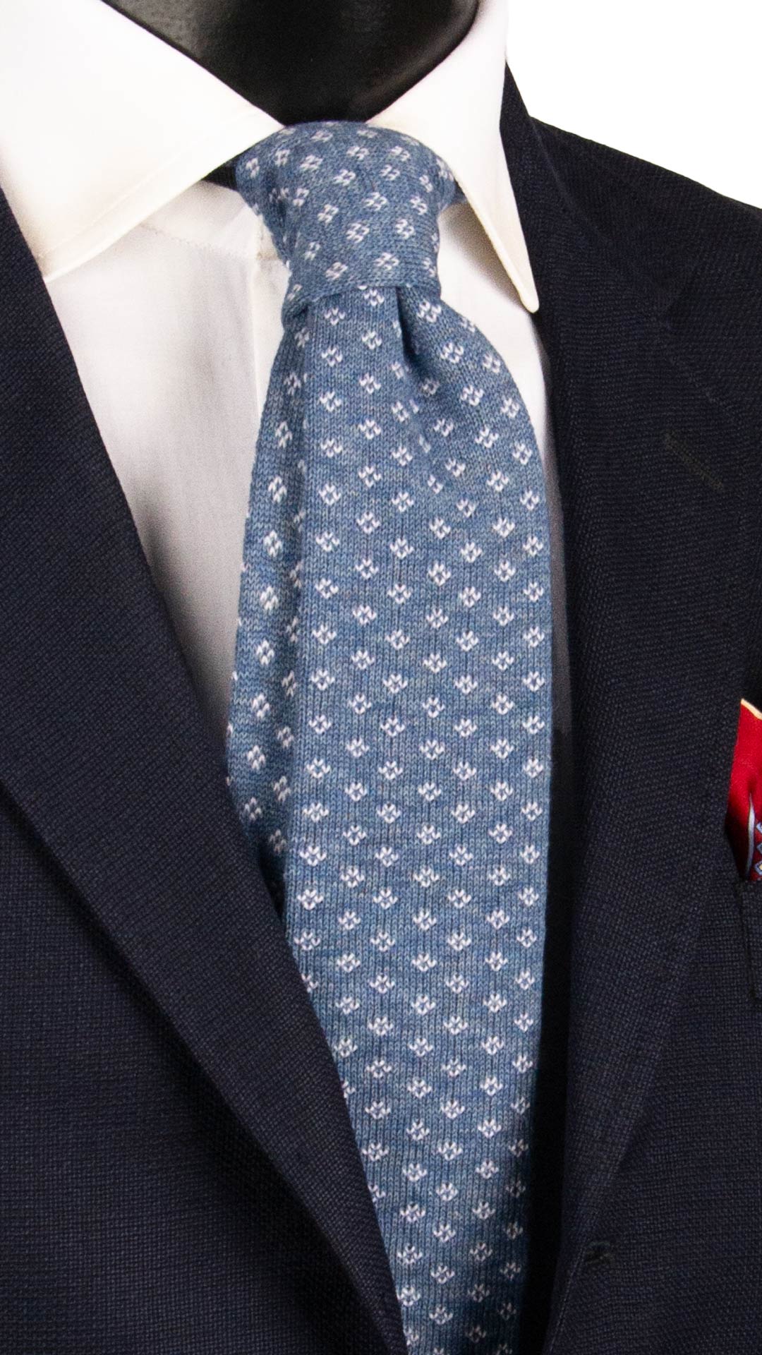 Cravatta Tricot in Maglia di Cotone Celeste Chiaro Fantasia Bianca TRI841 Graffeo Cravatte Made in Italy