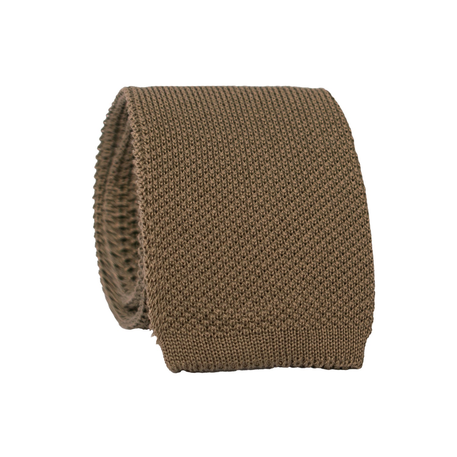 Cravatta Tricot in Maglia di Cotone Color Fango Tinta Unita TRI702 Graffeo Cravatte Made in Italy Rotolo