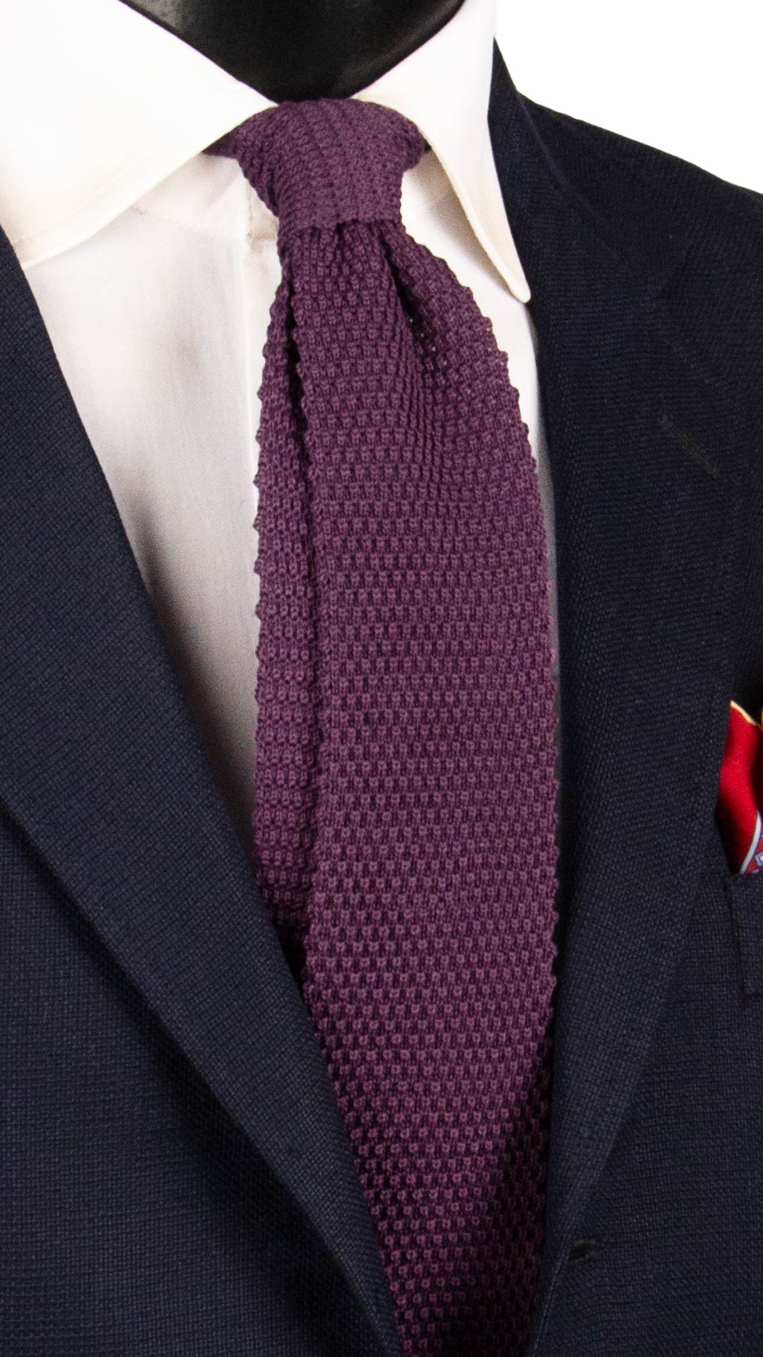 Cravatta Tricot in Maglia di Cotone Color Melanzana Tinta Unita TRI938 Graffeo Cravatte Made in Italy