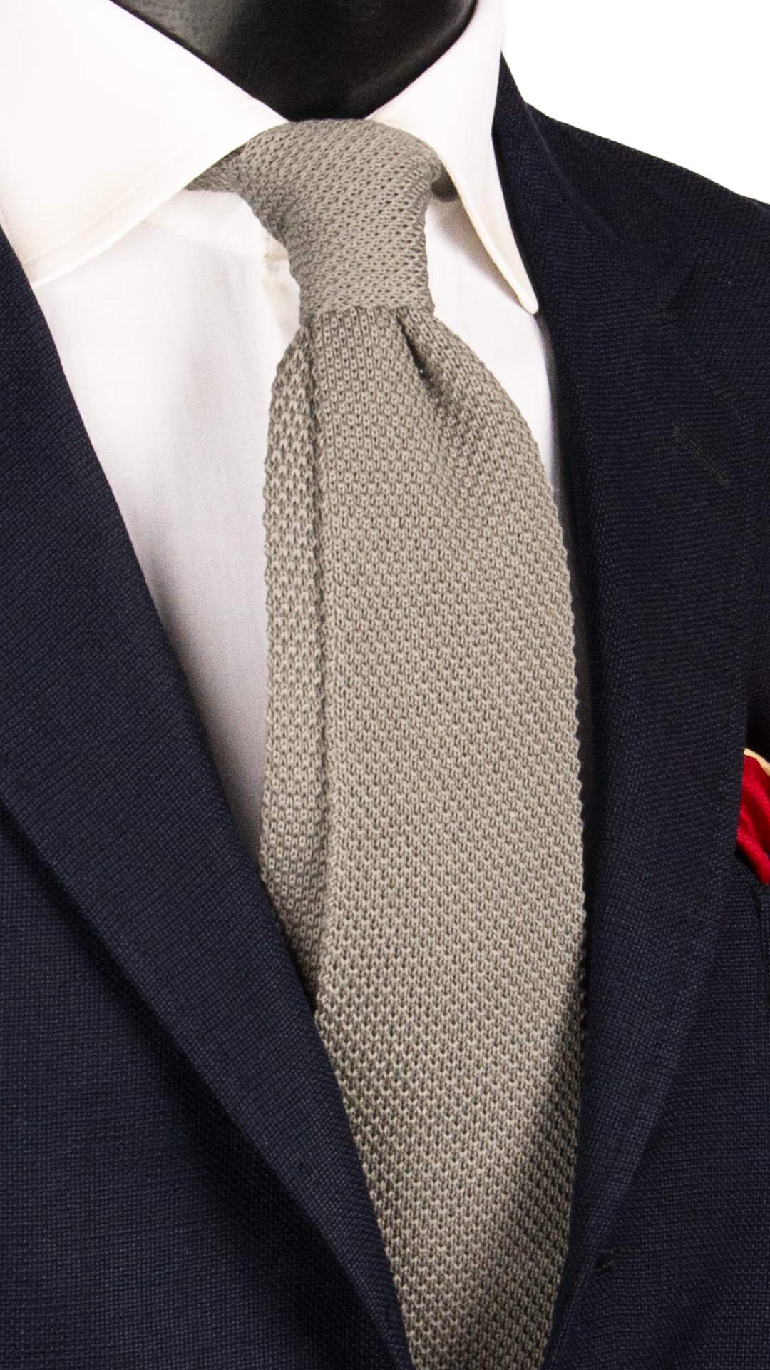 Cravatta Tricot in Maglia di Cotone Grigio Chiaro Tinta Unita TRI684 Graffeo Cravatte Made in Italy