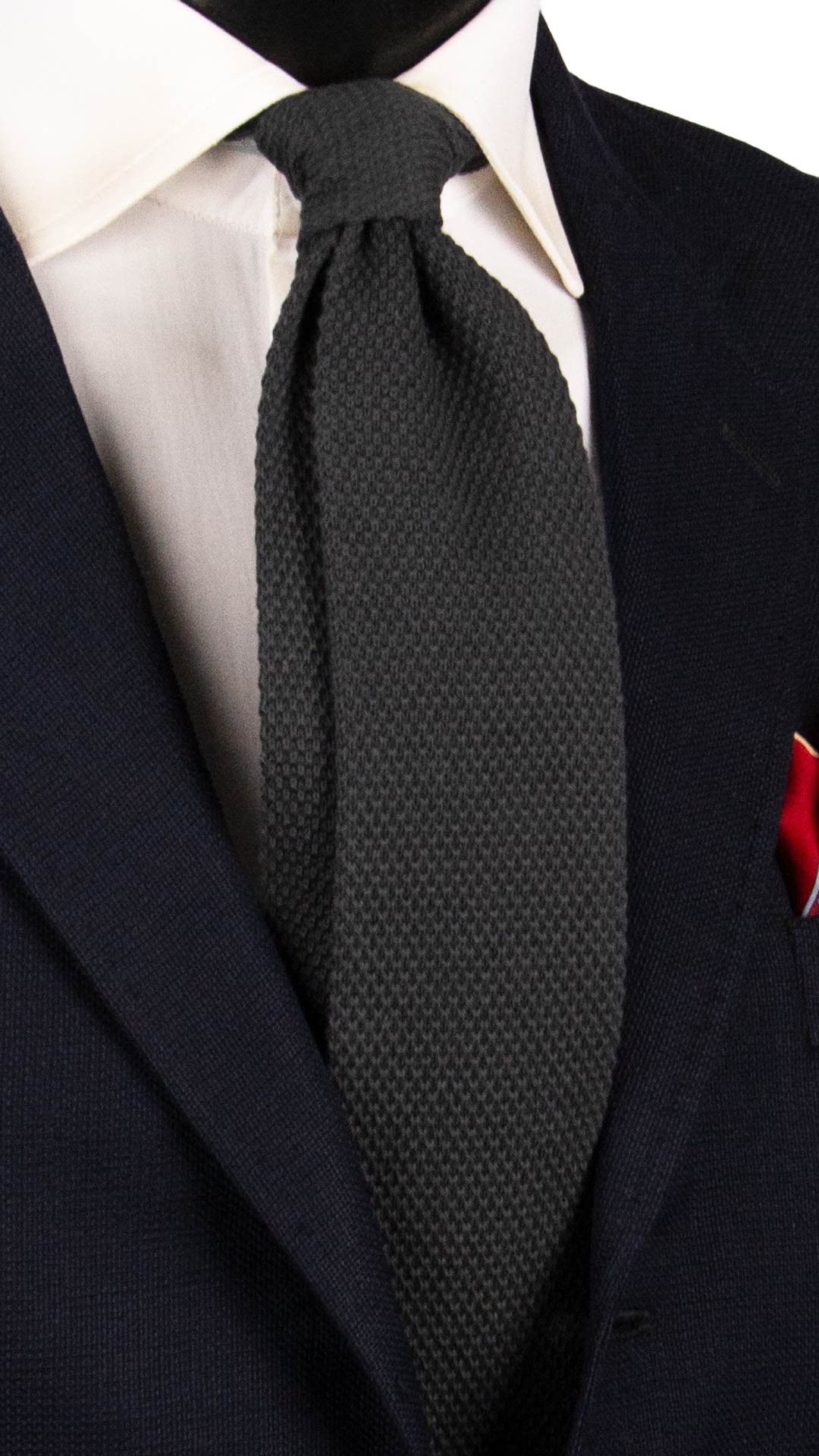 Man Dark Grey Knitted Cotton Tie Solid Color TRI953