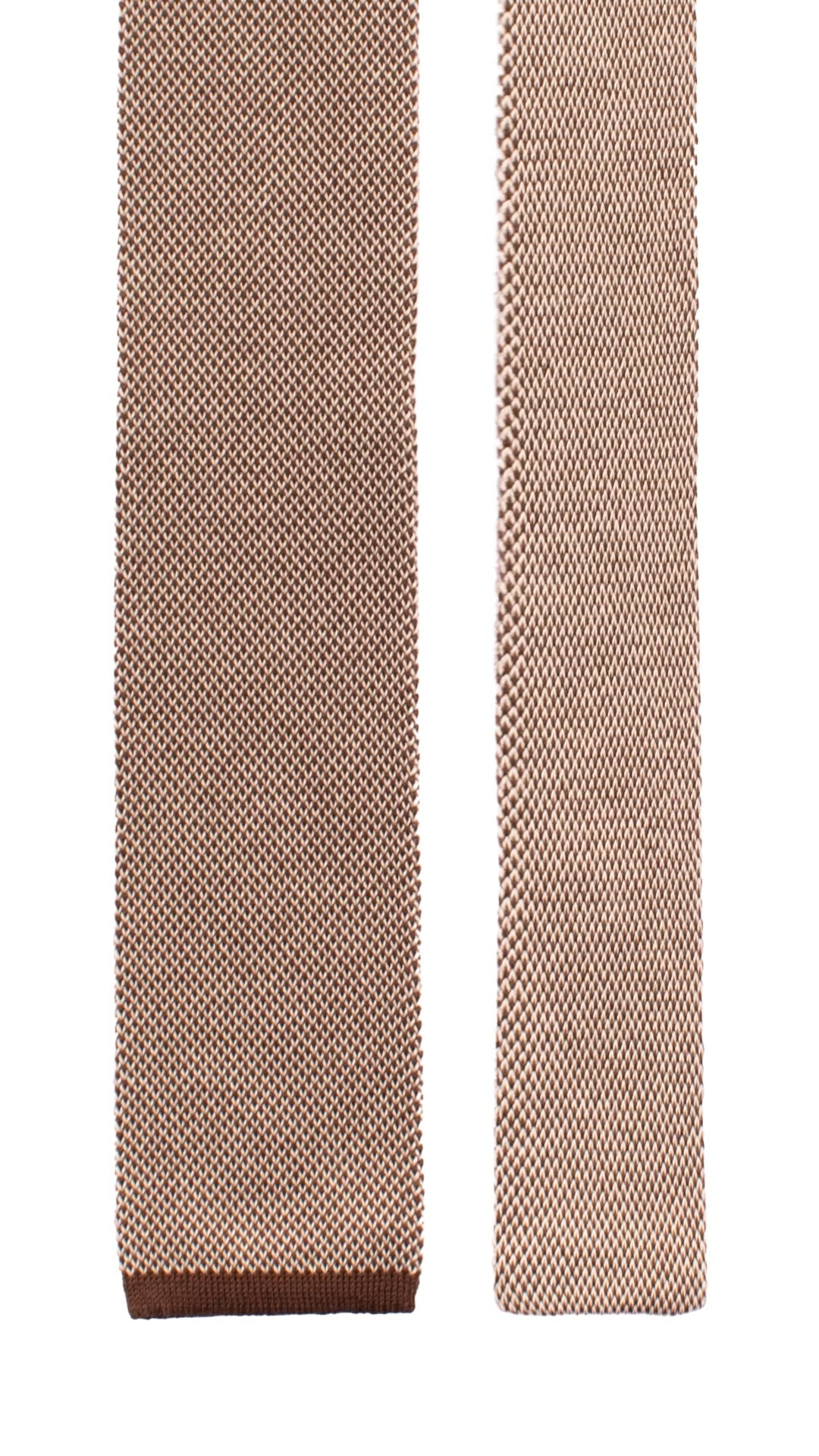 Cravatta Tricot in Maglia di Cotone Marrone Fantasia Bianca TRI707 Graffeo Cravatte Made in Italy Pala