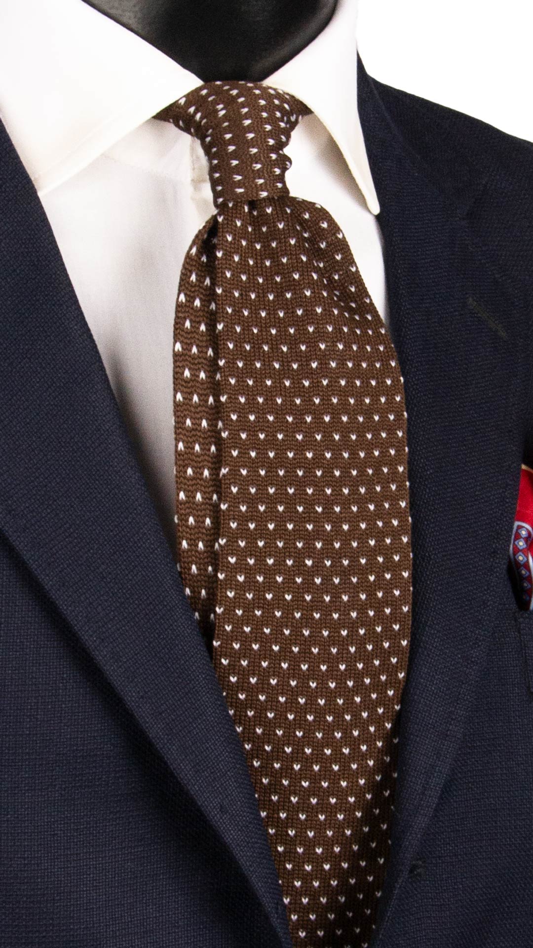 Cravatta Tricot in Maglia di Cotone Marrone Fantasia Bianca TRI722 Graffeo Cravatte Made in Italy