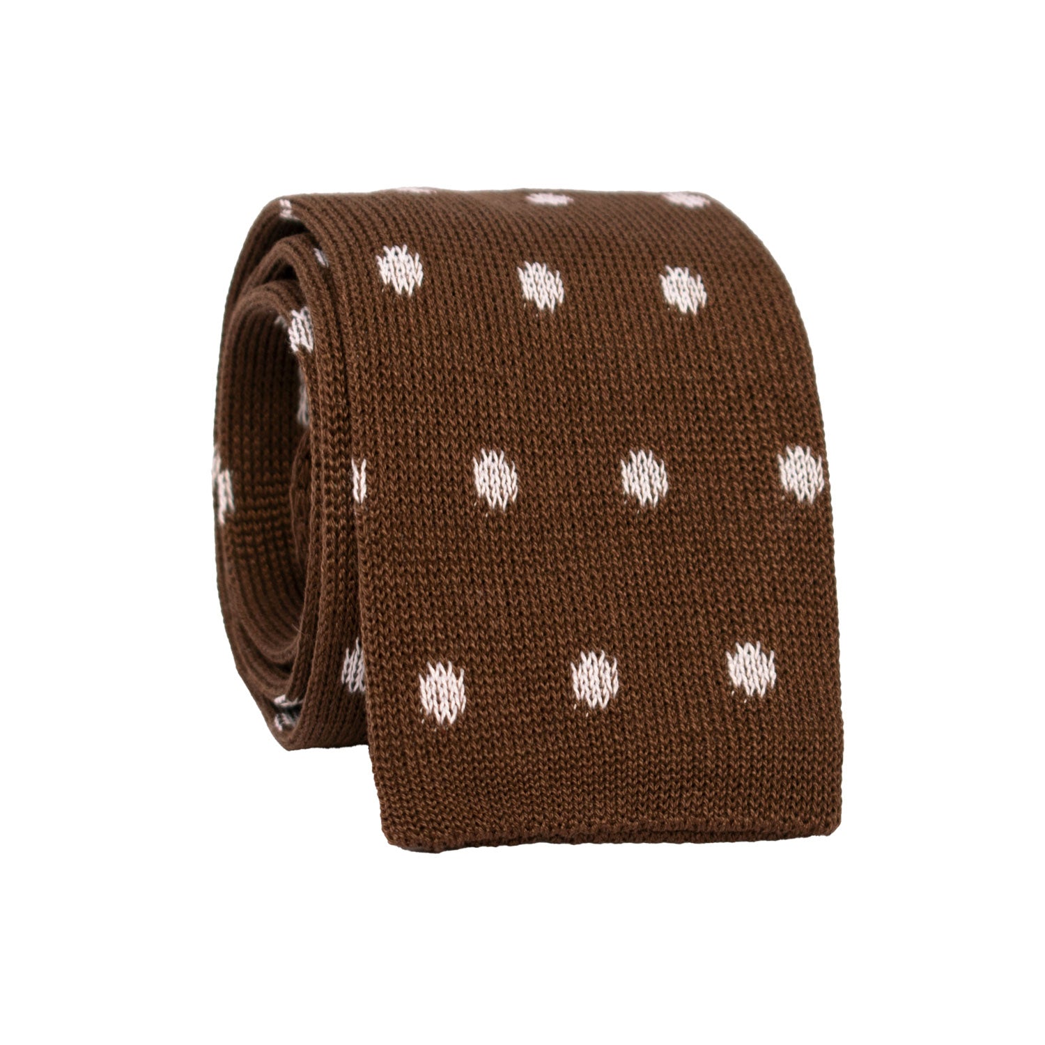 Cravatta Tricot in Maglia di Cotone Marrone a Pois Bianchi TRI723 Graffeo Cravatte Made in Italy Rotolo
