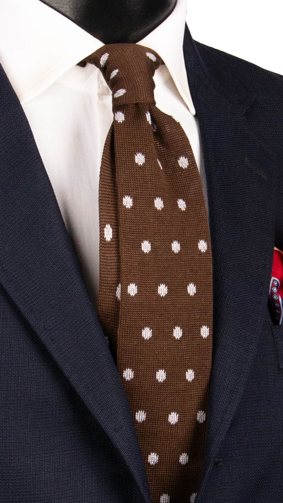 Cravatta Tricot in Maglia di Cotone Marrone a Pois Bianchi TRI723 Graffeo Cravatte Made in Italy