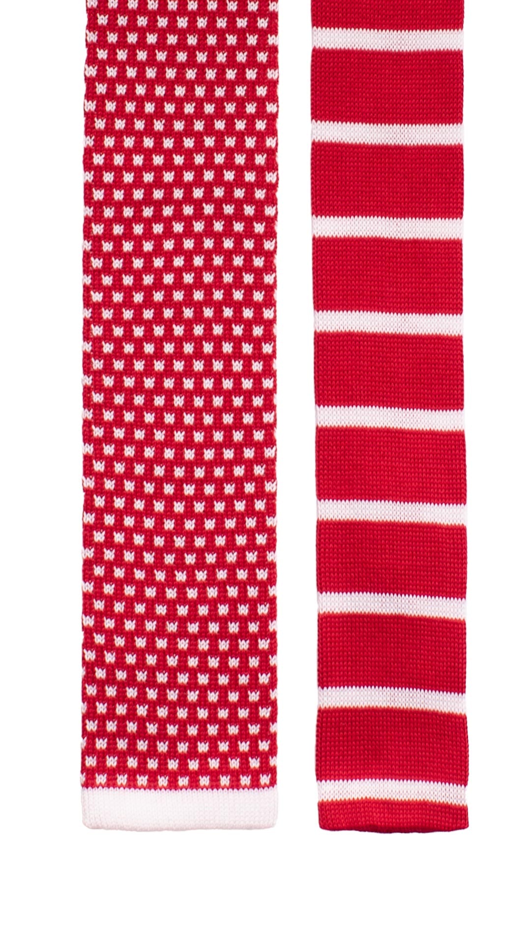Cravatta Tricot in Maglia di Cotone Rossa Fantasia Bianca Pala Piccola in Contrasto TRI913 Graffeo Cravatte Made in Italy Pala