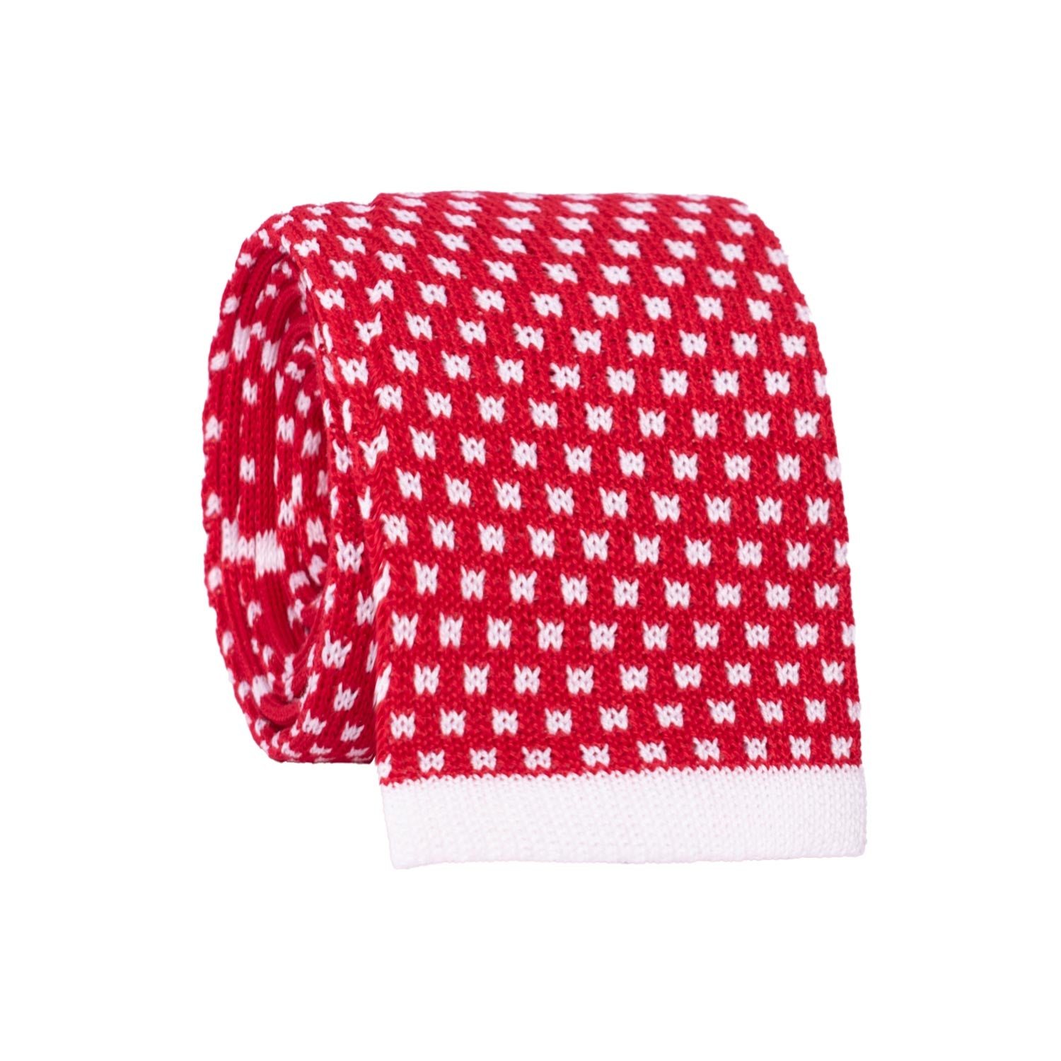 Cravatta Tricot in Maglia di Cotone Rossa Fantasia Bianca Pala Piccola in Contrasto TRI913 Graffeo Cravatte Made in Italy Rotolo