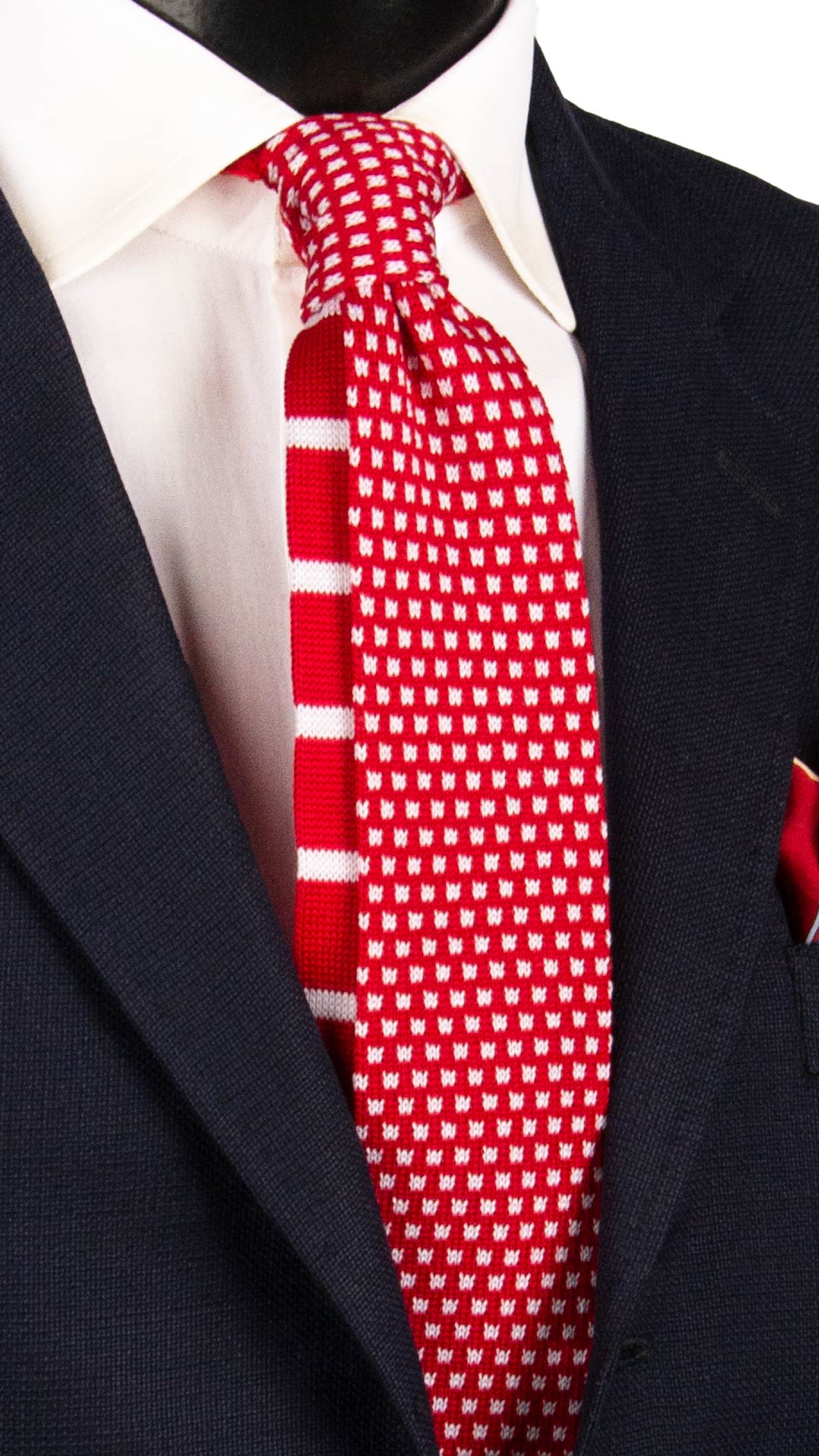 Cravatta Tricot in Maglia di Cotone Rossa Fantasia Bianca Pala Piccola in Contrasto TRI913 Graffeo Cravatte Made in Italy