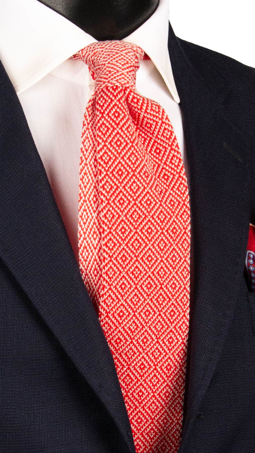 Cravatta Tricot in Maglia di Cotone Rossa Fantasia Bianca TRI741 Graffeo Cravatte Made in Italy