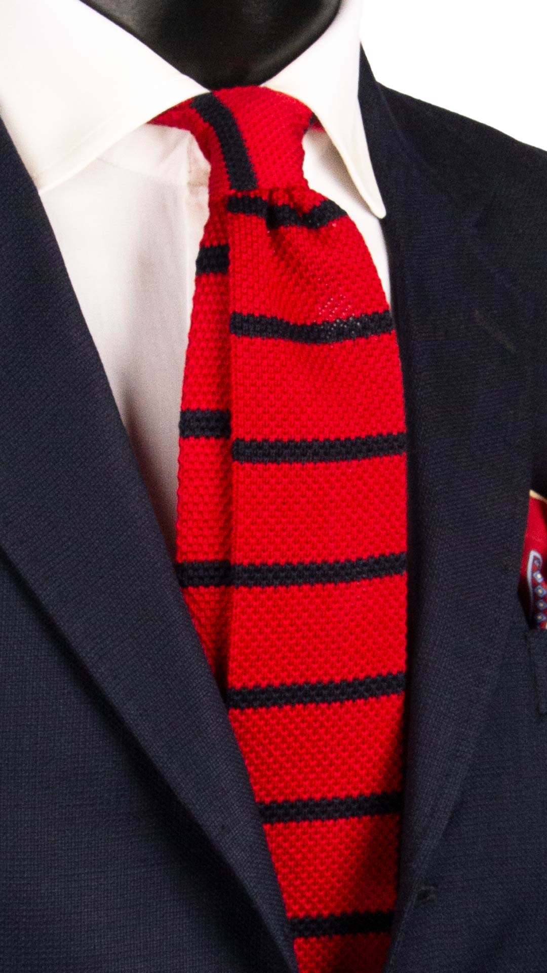 Cravatta Tricot in Maglia di Cotone Rossa con Righe Blu TRI778 Graffeo Cravatte Made in Italy
