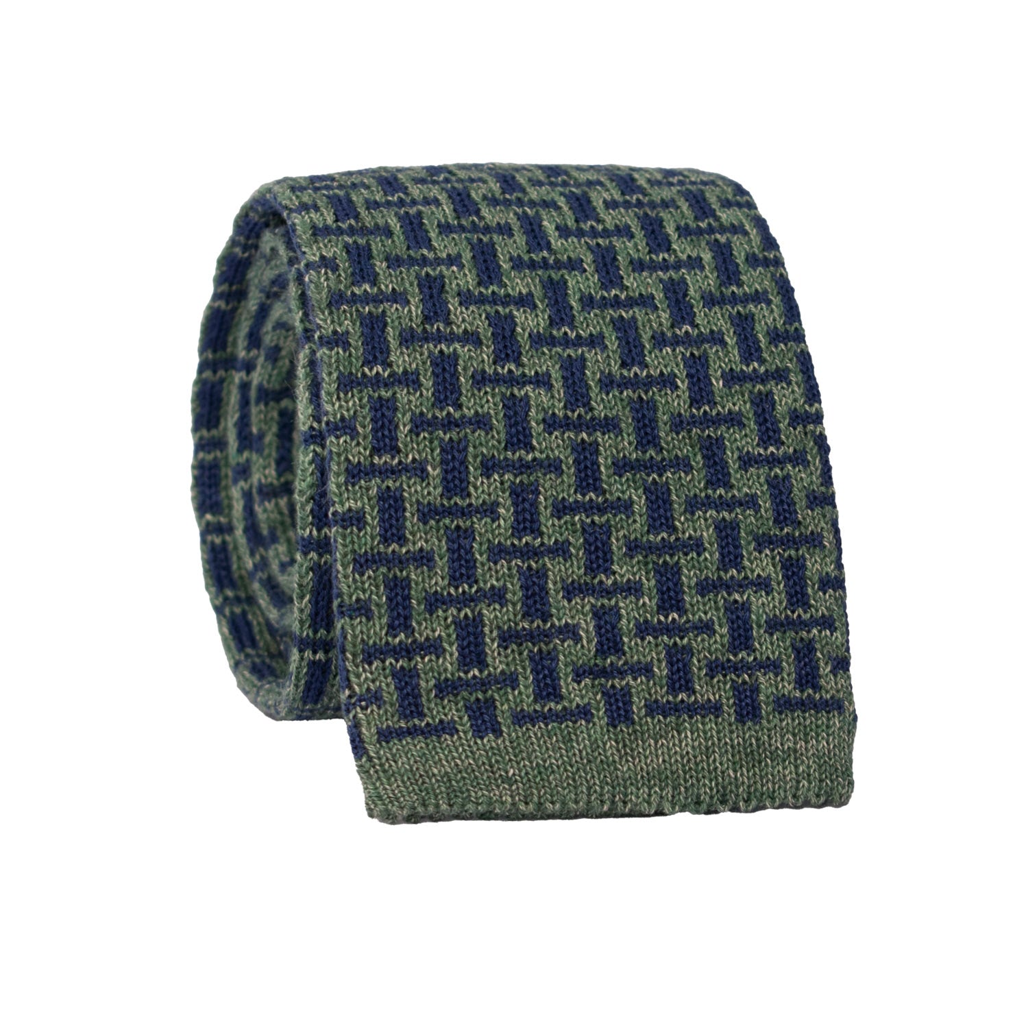 Cravatta Tricot in Maglia di Cotone Verde Fantasia Blu TRI779 Graffeo Cravatte Made in Italy Rotolo