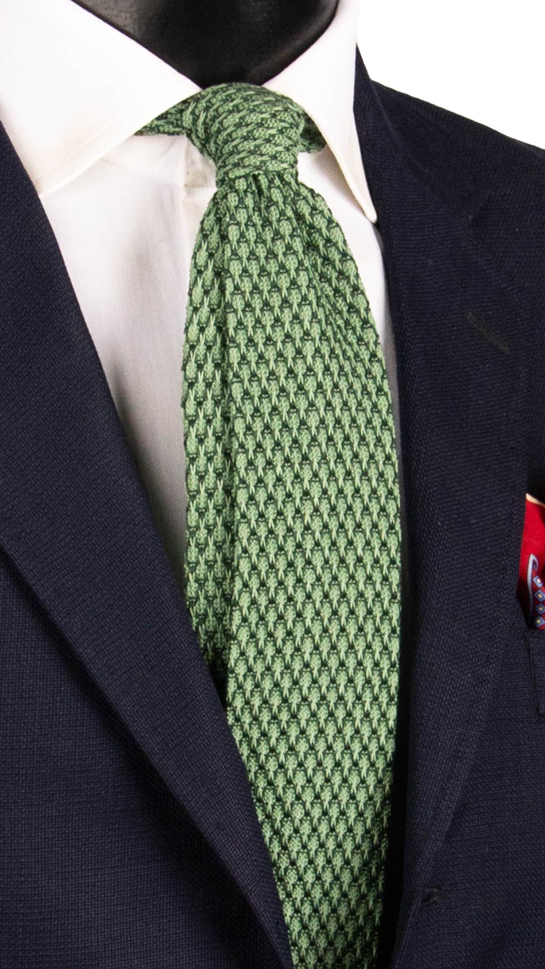 Cravatta Tricot in Maglia di Cotone Verde Fantasia Verde Scuro TRI797 Graffeo Cravatte Made in Italy