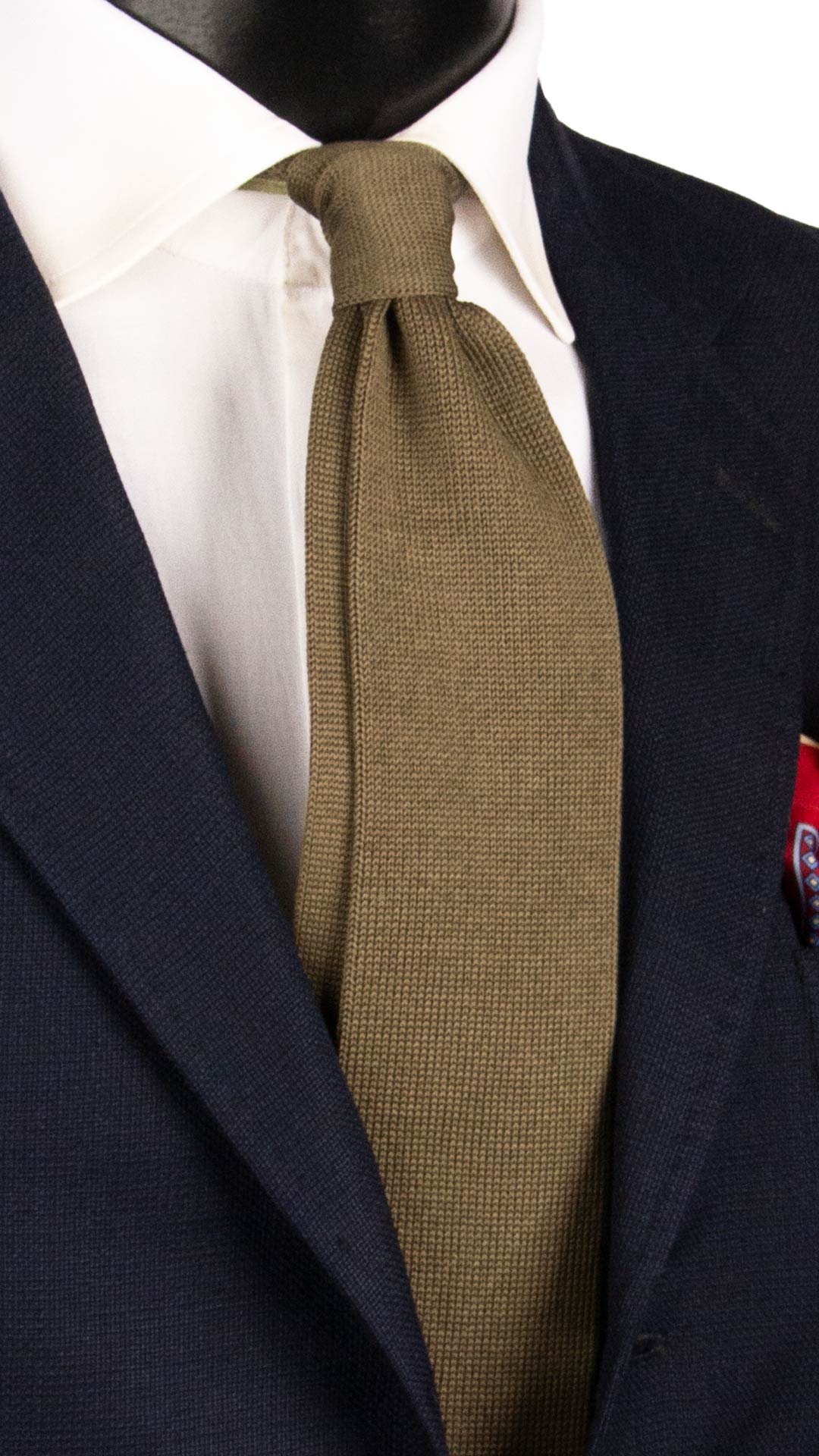 Cravatta Tricot in Maglia di Cotone Verde Militare Tinta Unita TRI758 Graffeo Cravatte Made in Italy