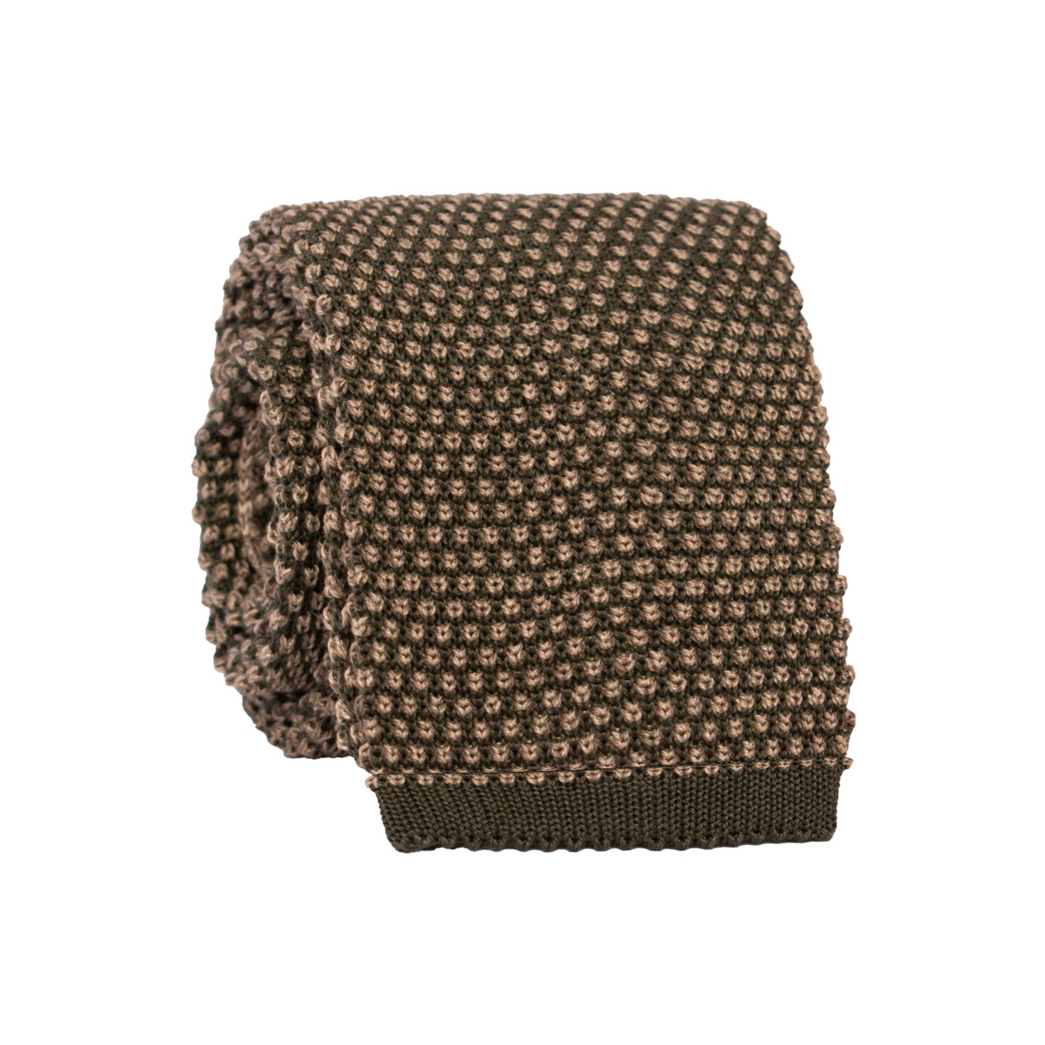 Cravatta Tricot in Maglia di Cotone Verde Oliva Beige Fantasia TRI881 Graffeo Cravatte Made in Italy Rotolo