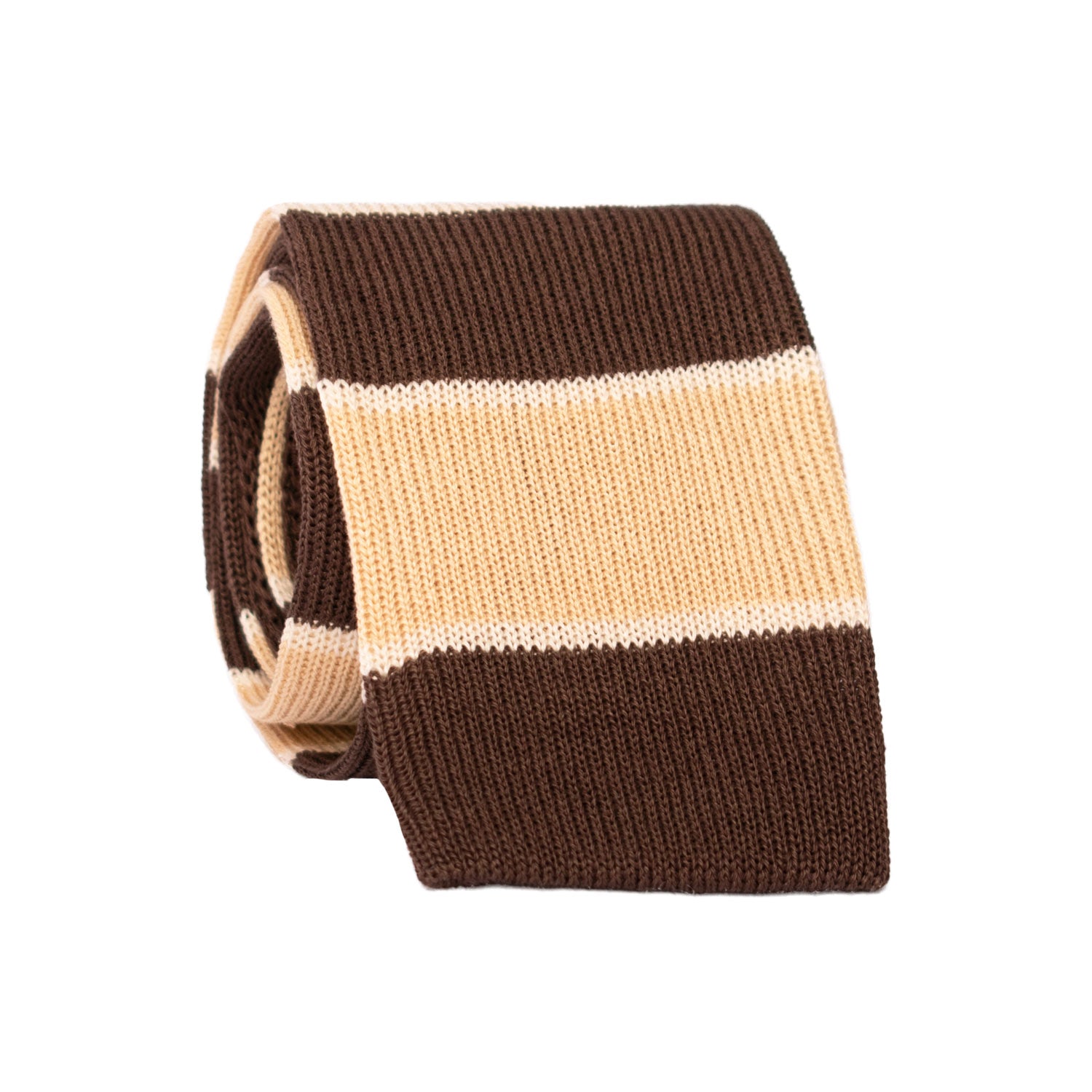 Cravatta Tricot in Maglia di Cotone con Righe Marrone Beige TRI679 Graffeo Cravatte Made in Italy Rotolo