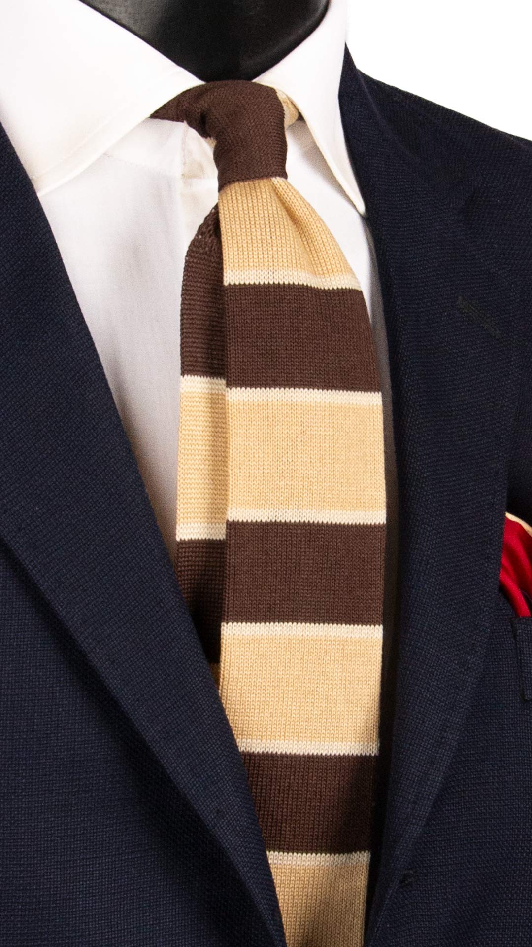 Cravatta Tricot in Maglia di Cotone con Righe Marrone Beige TRI679 Graffeo Cravatte Made in Italy