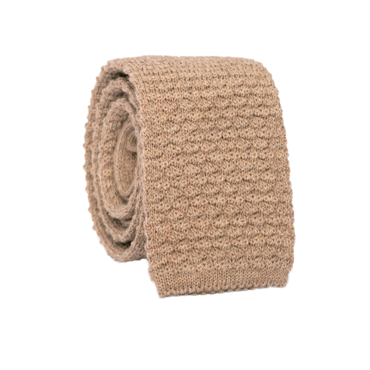 Cravatta Tricot in Maglia di Lana Beige Tinta Unita TRI475 Made in Italy Graffeo Cravatte Rotolo
