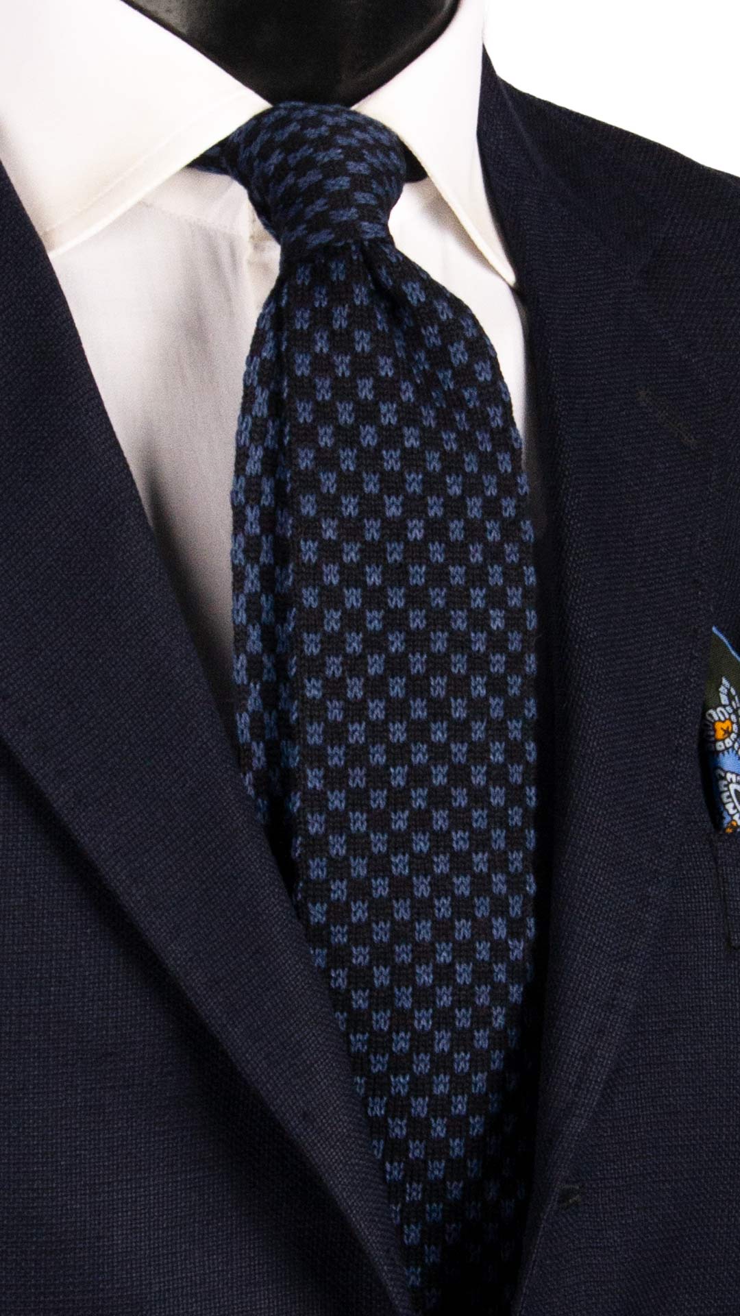 Cravatta Tricot in Maglia di Lana Blu Fantasia Bluette TRI577 Made in Italy Graffeo Cravatte