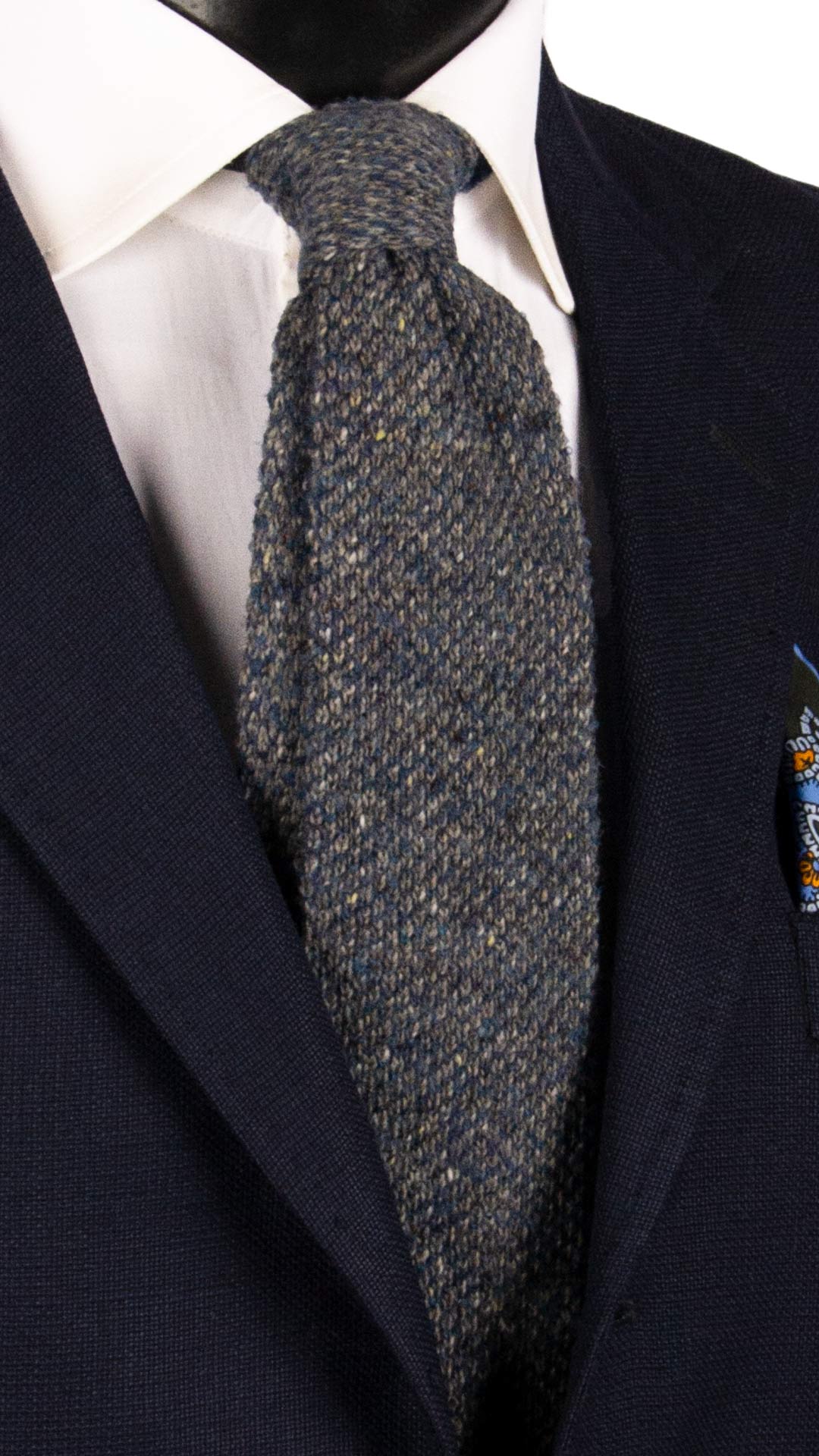 Cravatta Tricot in Maglia Blu Grigia Effetto Tweed TRI497 Made in Italy Graffeo Cravatte