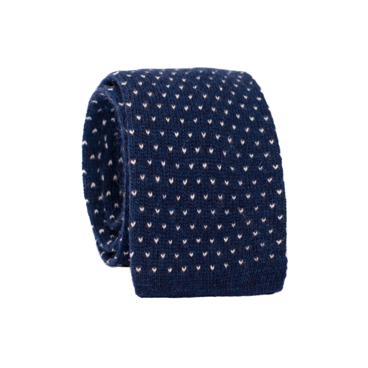 Cravatta Tricot in Maglia di Lana Blu Navy Fantasia Bianca TRI575 Made in Italy Graffeo Cravatte Rotolo