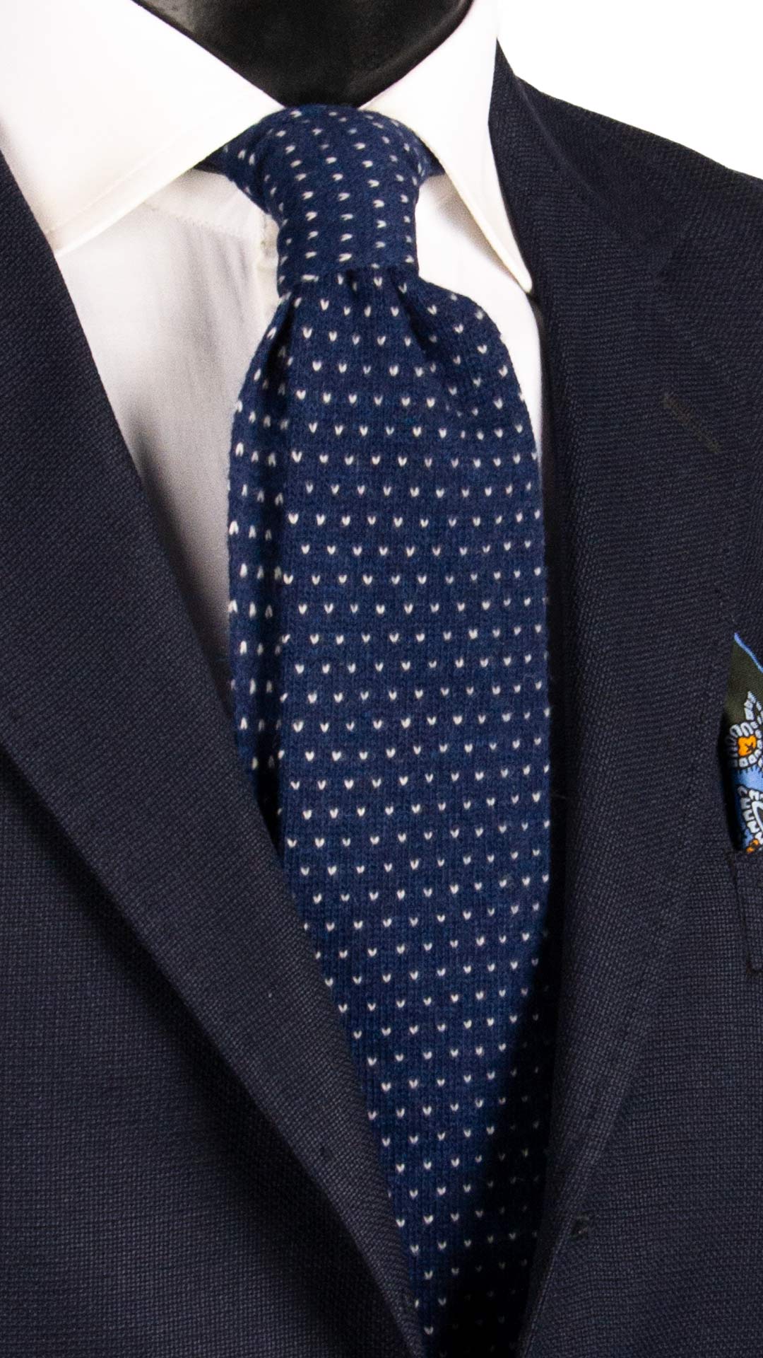 Cravatta Tricot in Maglia di Lana Blu Navy Fantasia Bianca TRI575 Made in Italy Graffeo Cravatte