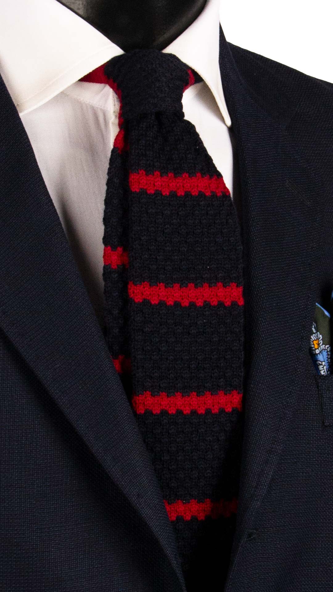 Cravatta Tricot in Maglia di Lana Blu Righe Rosse TRI464 Made in Italy Graffeo Cravatte