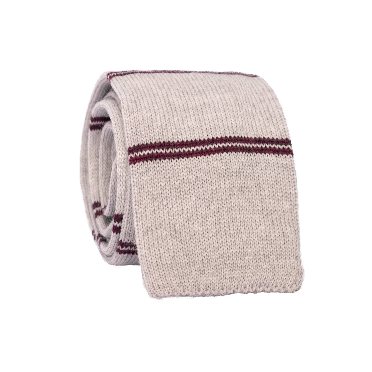 Cravatta Tricot in Maglia di Lana Grigia Chiara con Righe Bordeaux TRI543 Made in Italy Graffeo Cravatte Rotolo