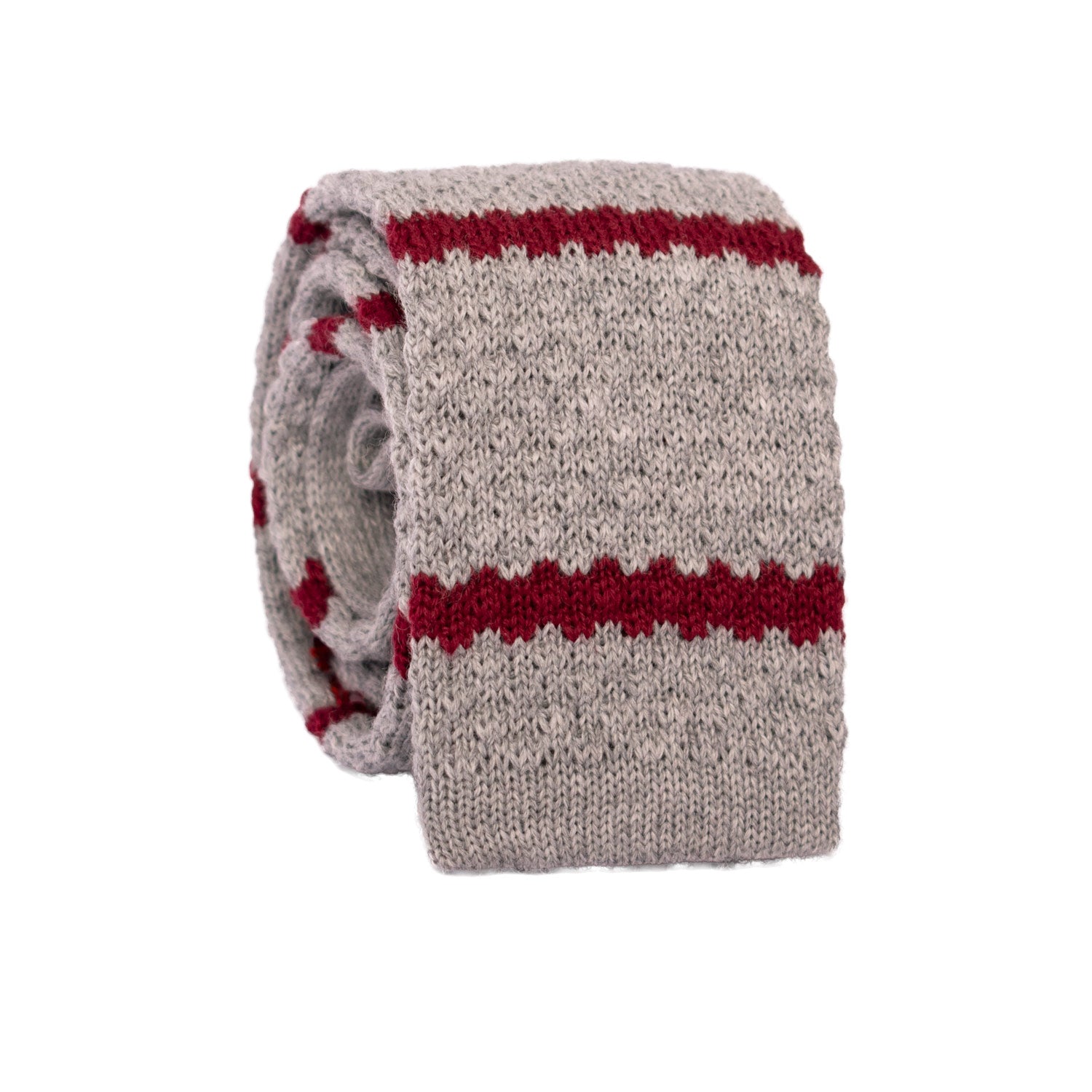 Cravatta Tricot in Maglia di Lana Grigia Righe Bordeaux TRI454 Made in Italy Graffeo Cravatte Rotolo