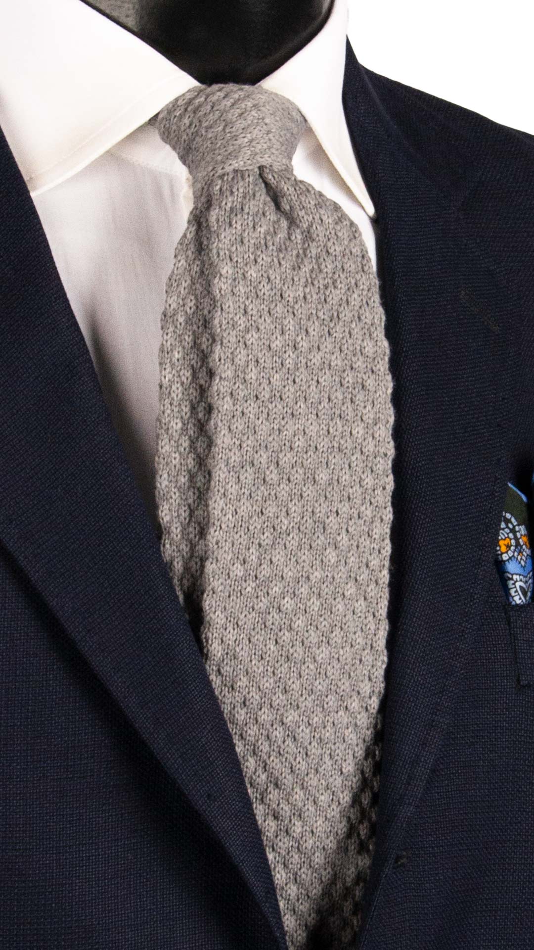 Cravatta Tricot in Maglia di Lana Grigia Tinta Unita TRI472 Made in Italy Graffeo Cravatte
