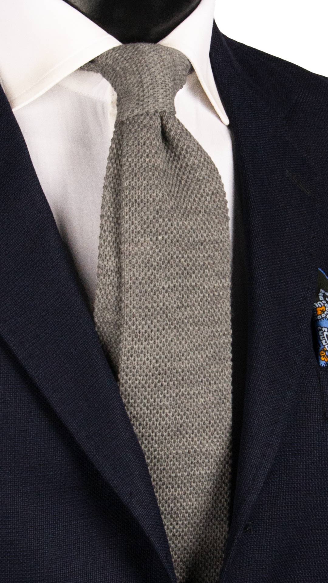 Cravatta Tricot in Maglia di Lana Grigia Tinta Unita TRI513 Made in Italy Graffeo Cravatte