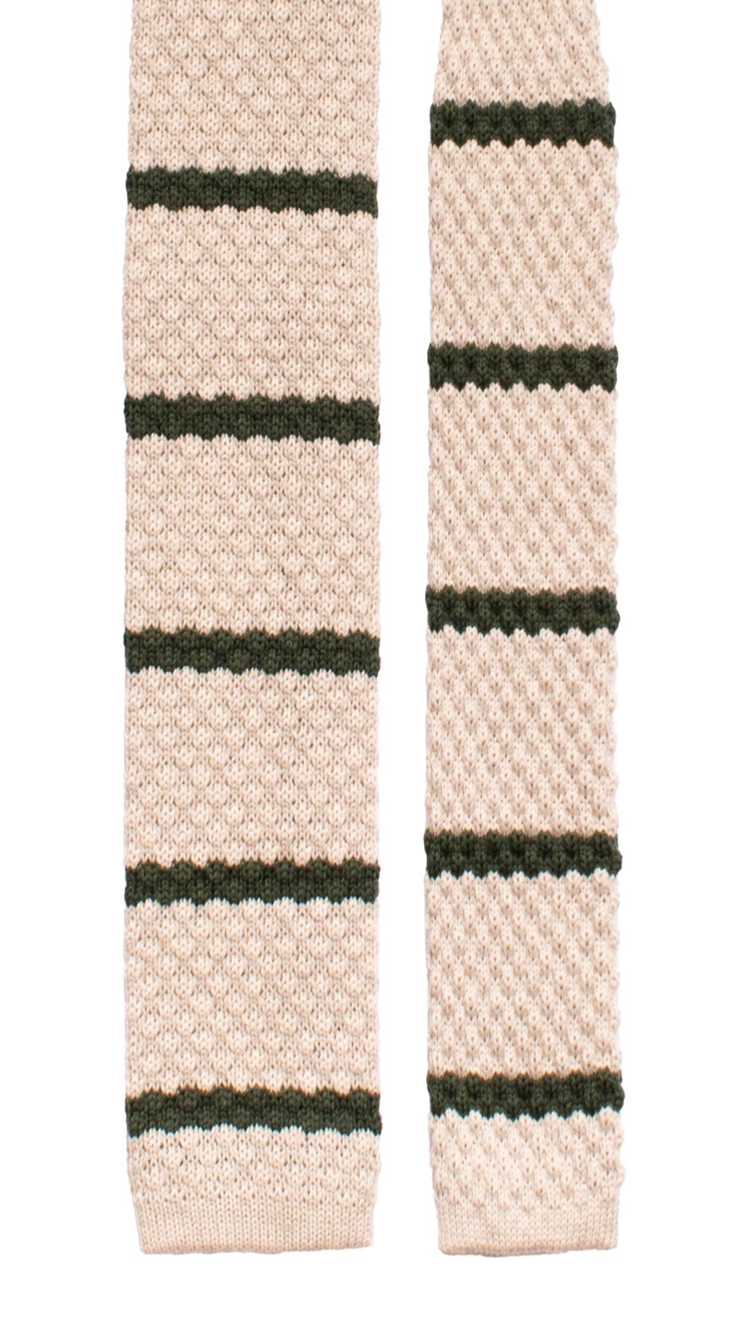 Cravatta Tricot in Maglia di Lana Grigio Chiaro Righe Verdi TRI465 Made in Italy Graffeo Cravatte Pala