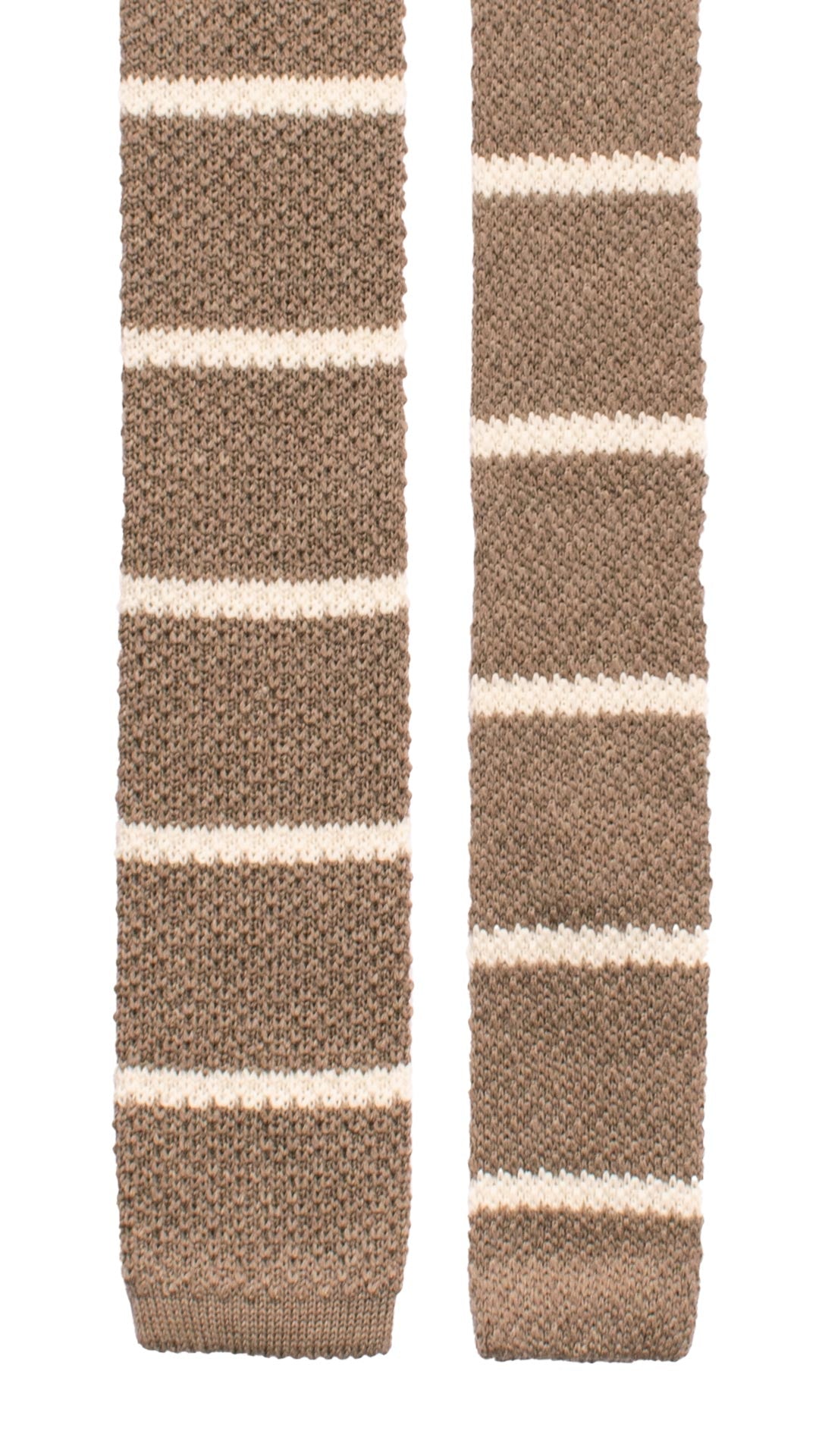 Cravatta Tricot in Maglia di Lana Tortora con Righe Bianche TRI492 Made in Italy Graffeo Cravatte Pala