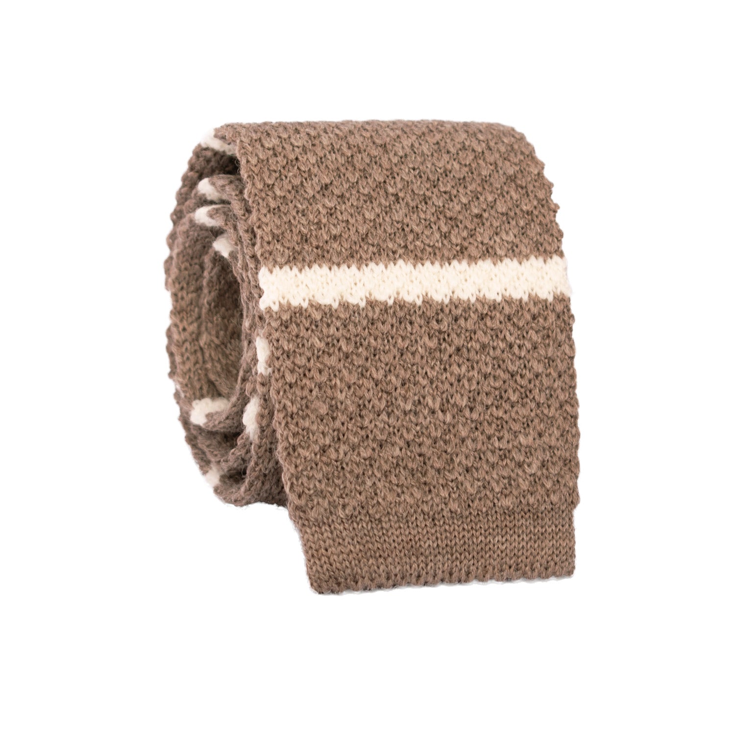 Cravatta Tricot in Maglia di Lana Tortora con Righe Bianche TRI492 Made in Italy Graffeo Cravatte Rotolo